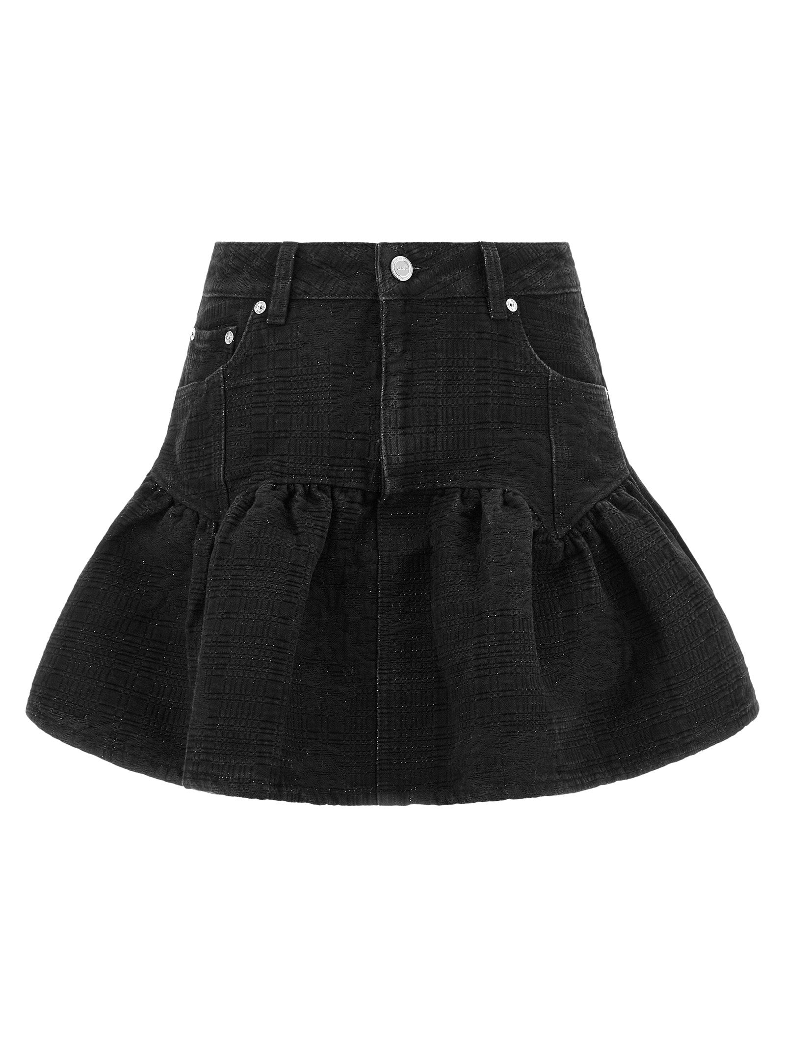 Ganni Lurex Denim Skirt — Black by Ganni