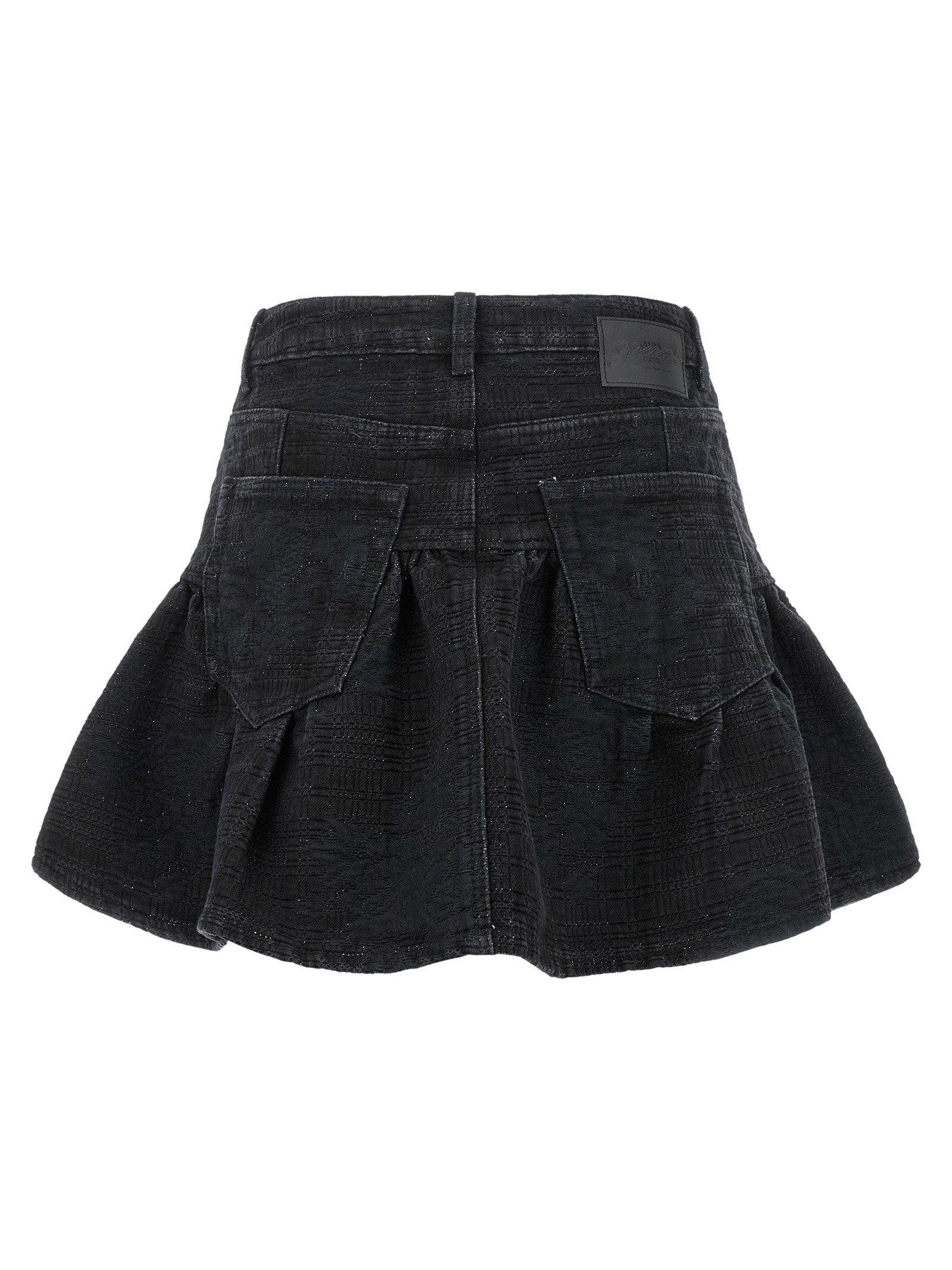 Ganni Lurex Denim Skirt — Black, view 2