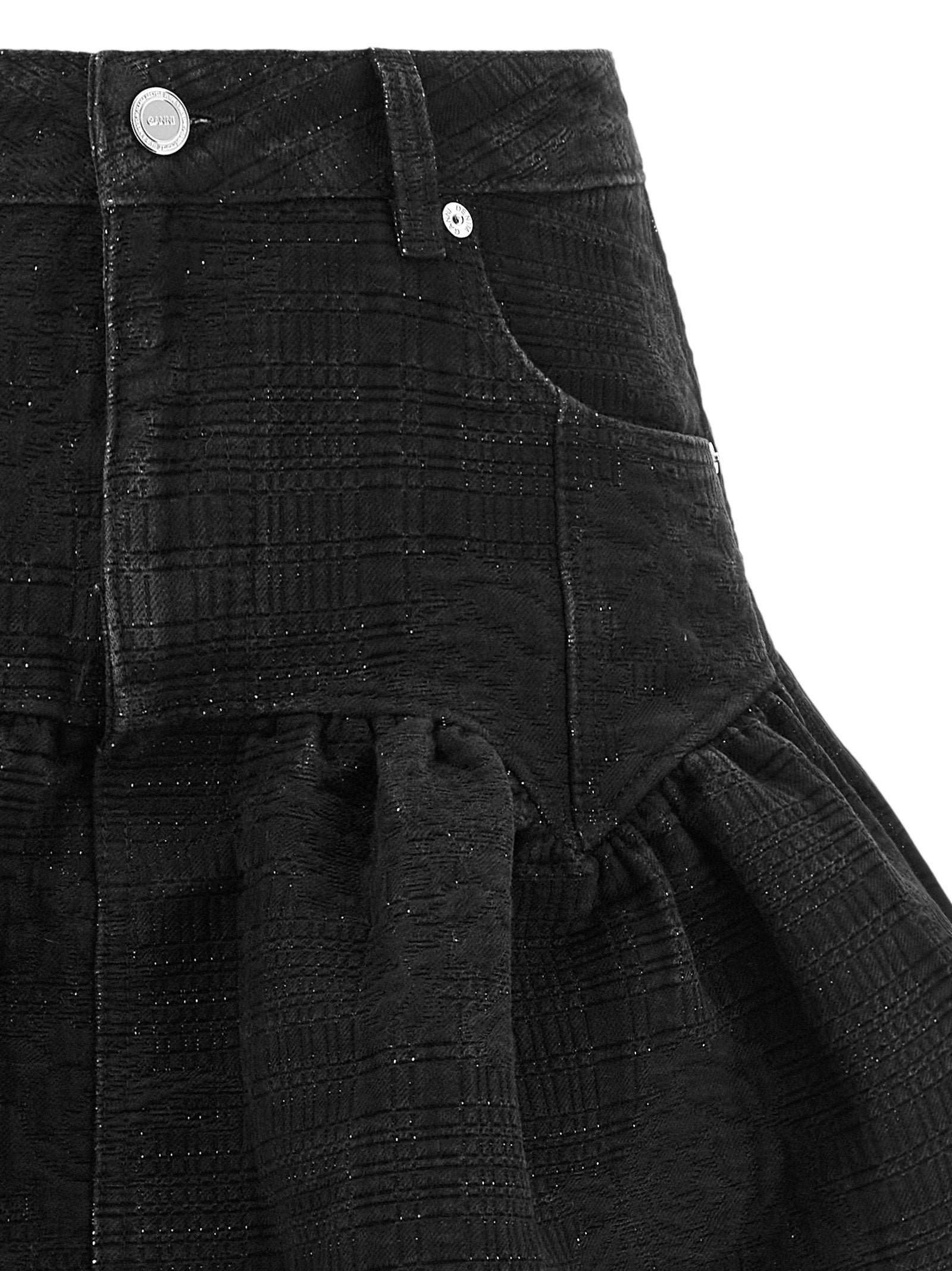 Ganni Lurex Denim Skirt — Black, view 3