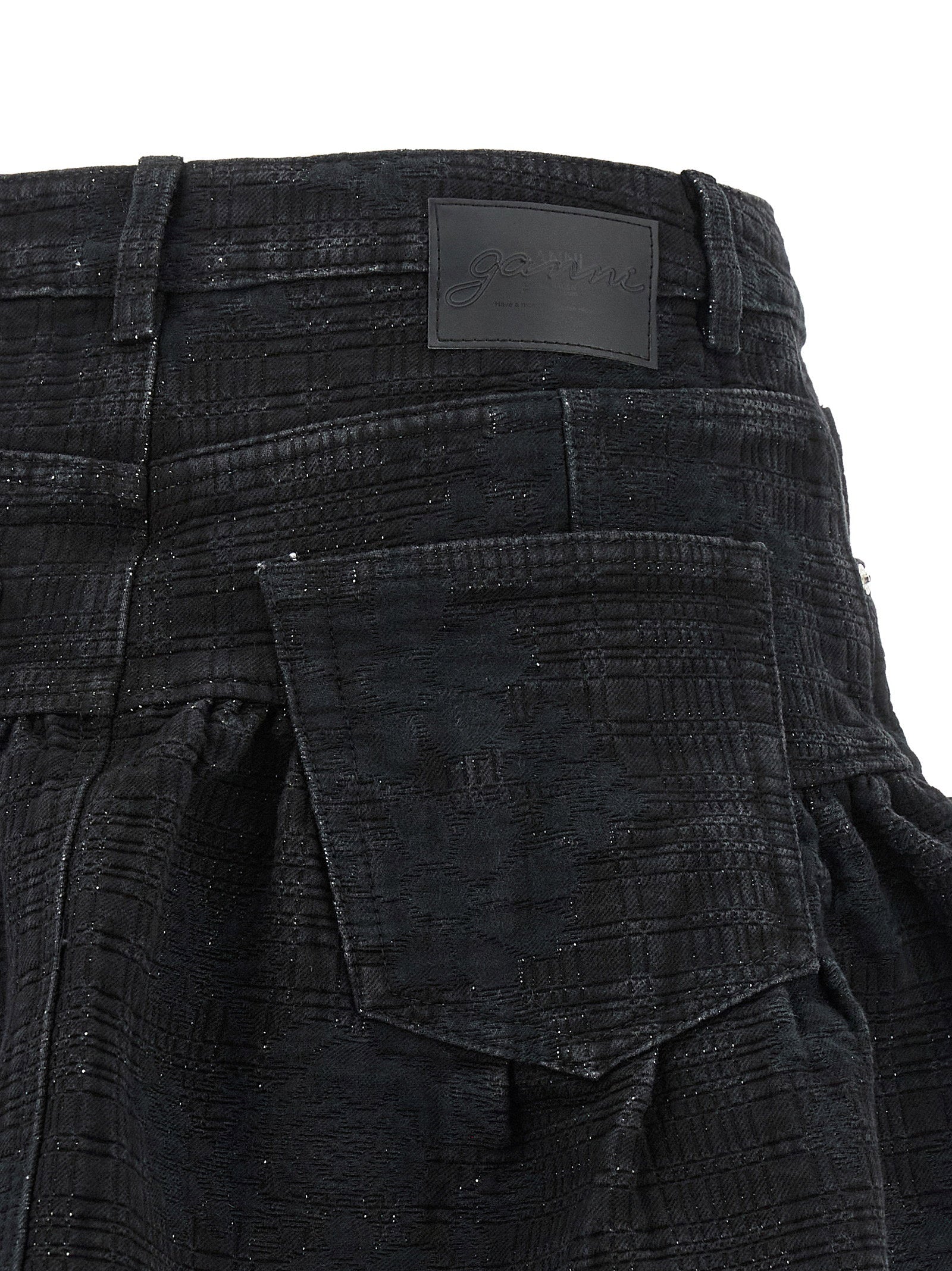 Ganni Lurex Denim Skirt — Black, view 4