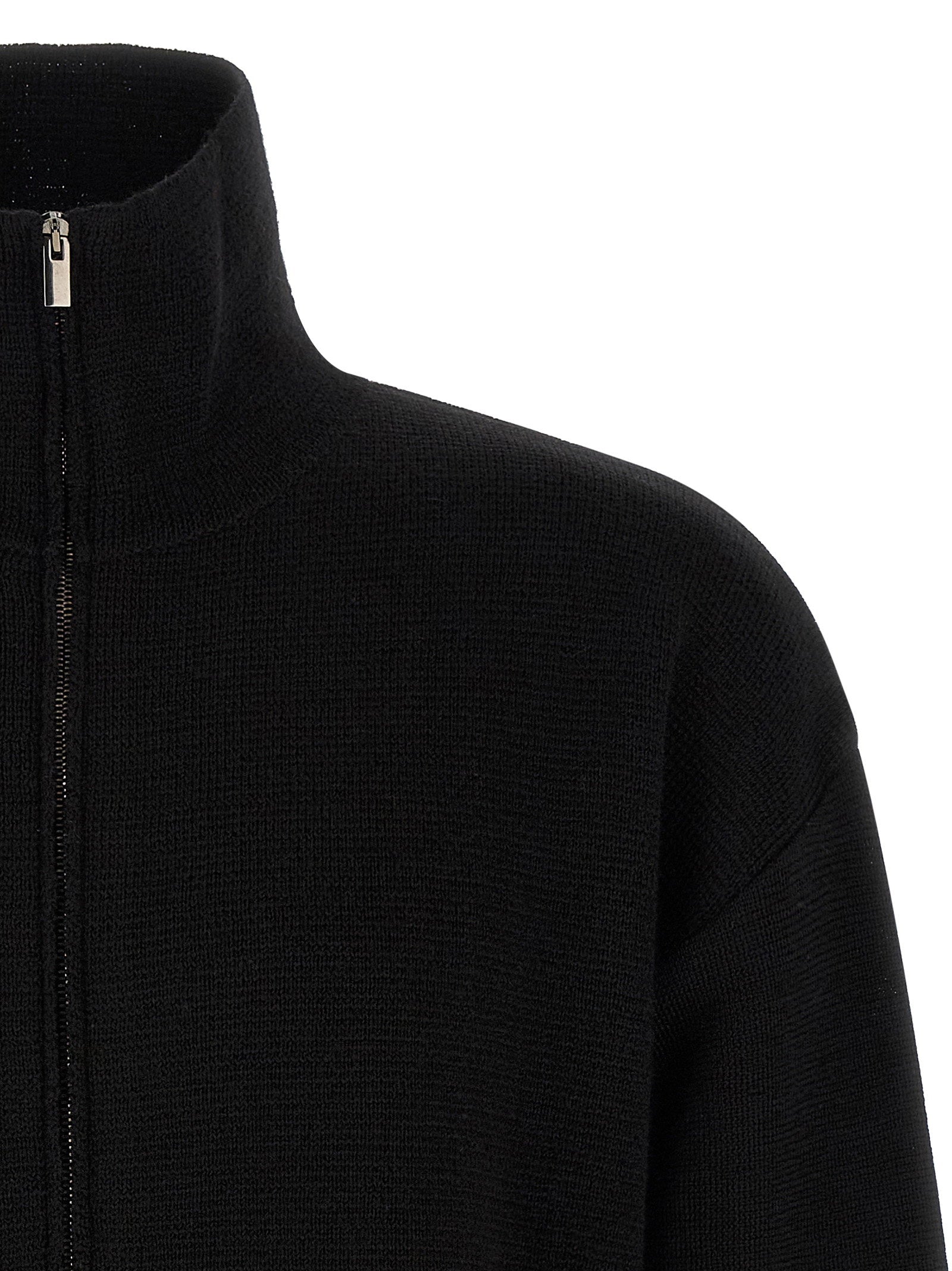 Ma'ry'ya Virgin Wool Zip Cardigan — Black, view 3