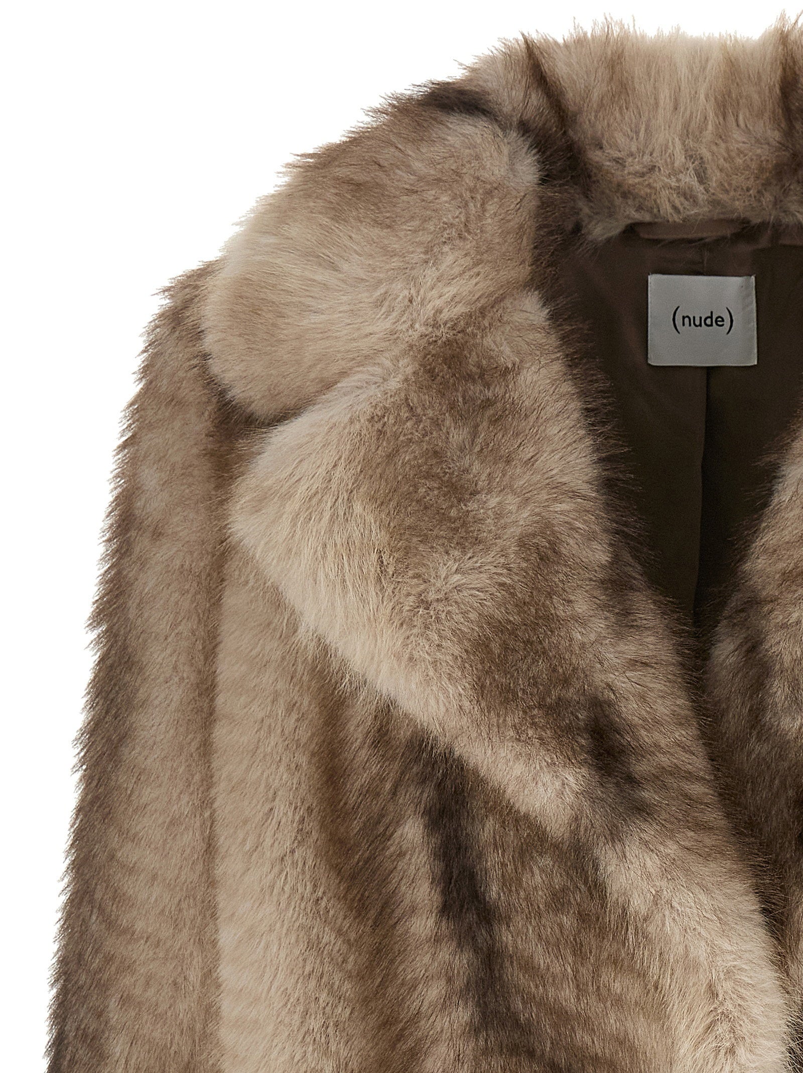 Nude Faux Fur Coat — Beige - S, view 3