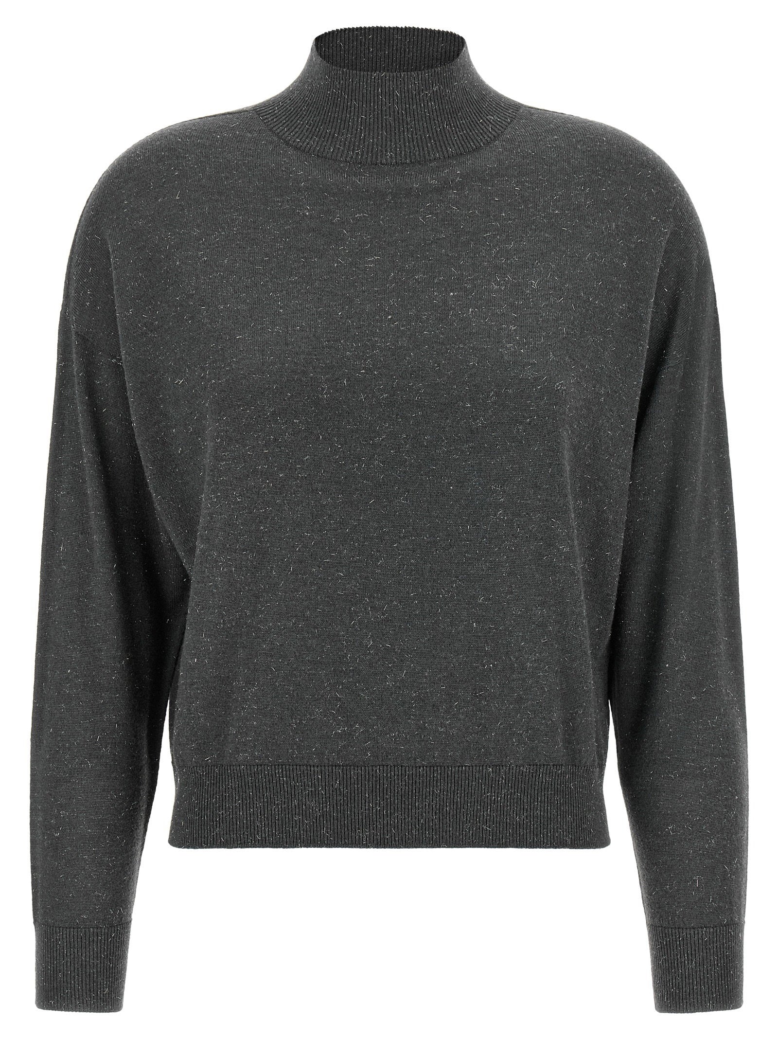 Peserico Lamé Thread Turtleneck Sweater — Grey by Peserico