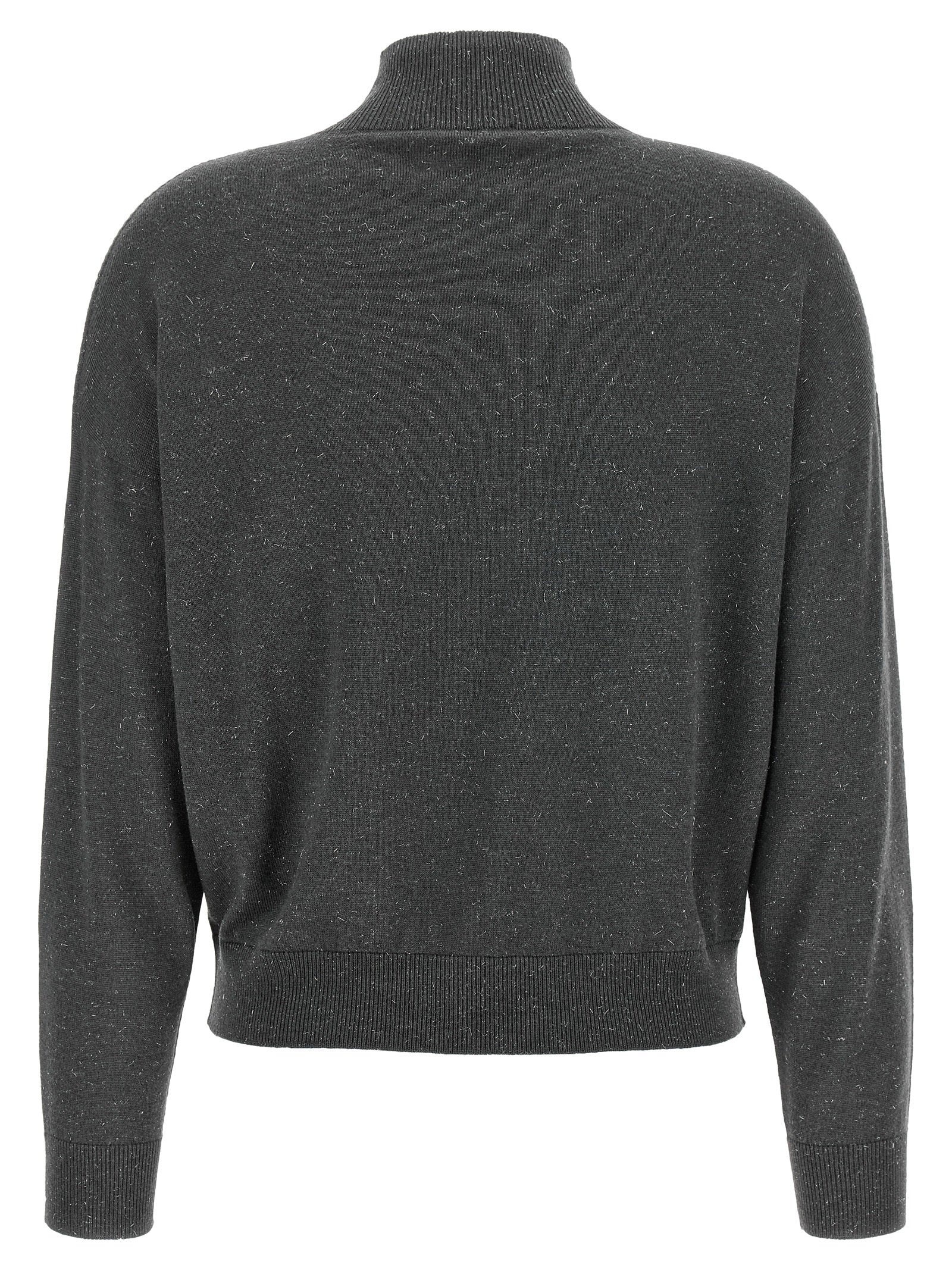 Peserico Lamé Thread Turtleneck Sweater — Grey, view 2