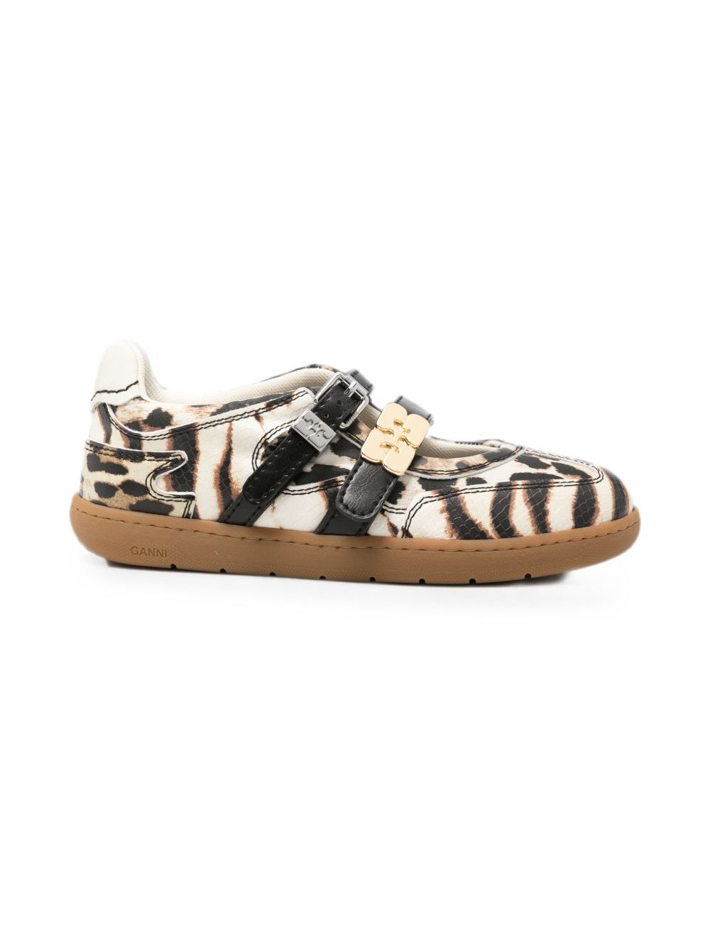 Ganni Zebra-Print Satin Ballet Flats — White by Ganni