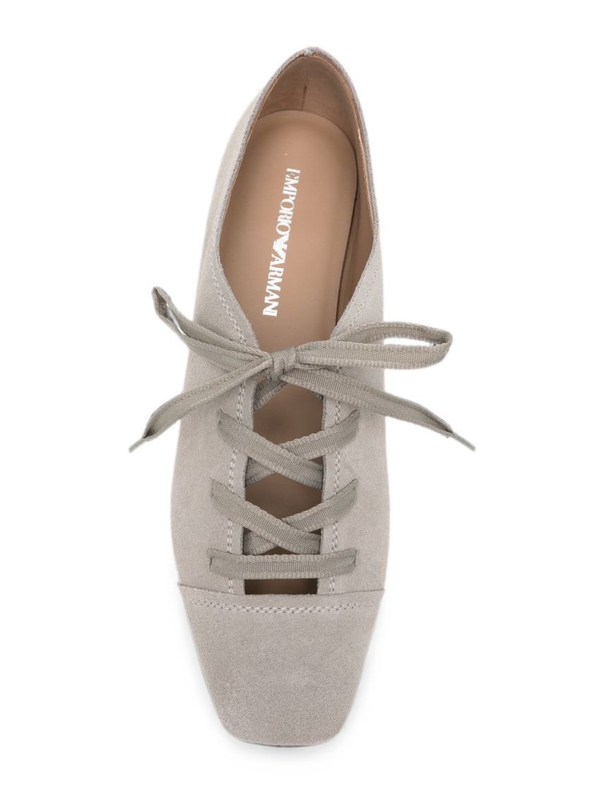 Emporio Armani Suede-Finish Lace-Up Flat — Beige, view 2