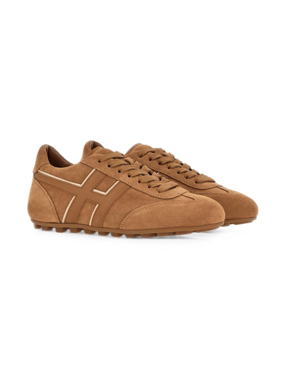 Hogan Logo-Striped Suede Sneakers — Brown, view 2
