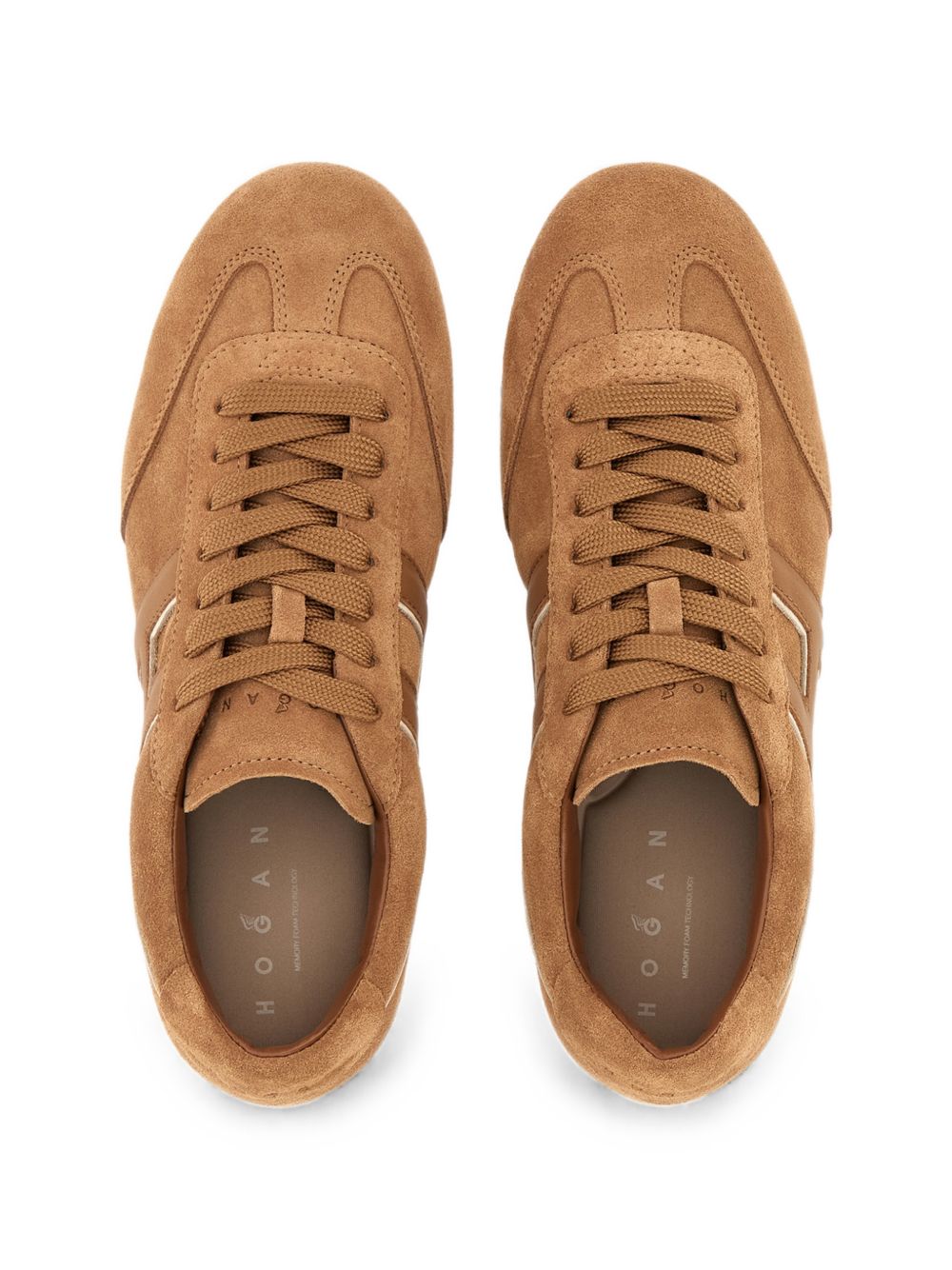 Hogan Logo-Striped Suede Sneakers — Brown, view 4