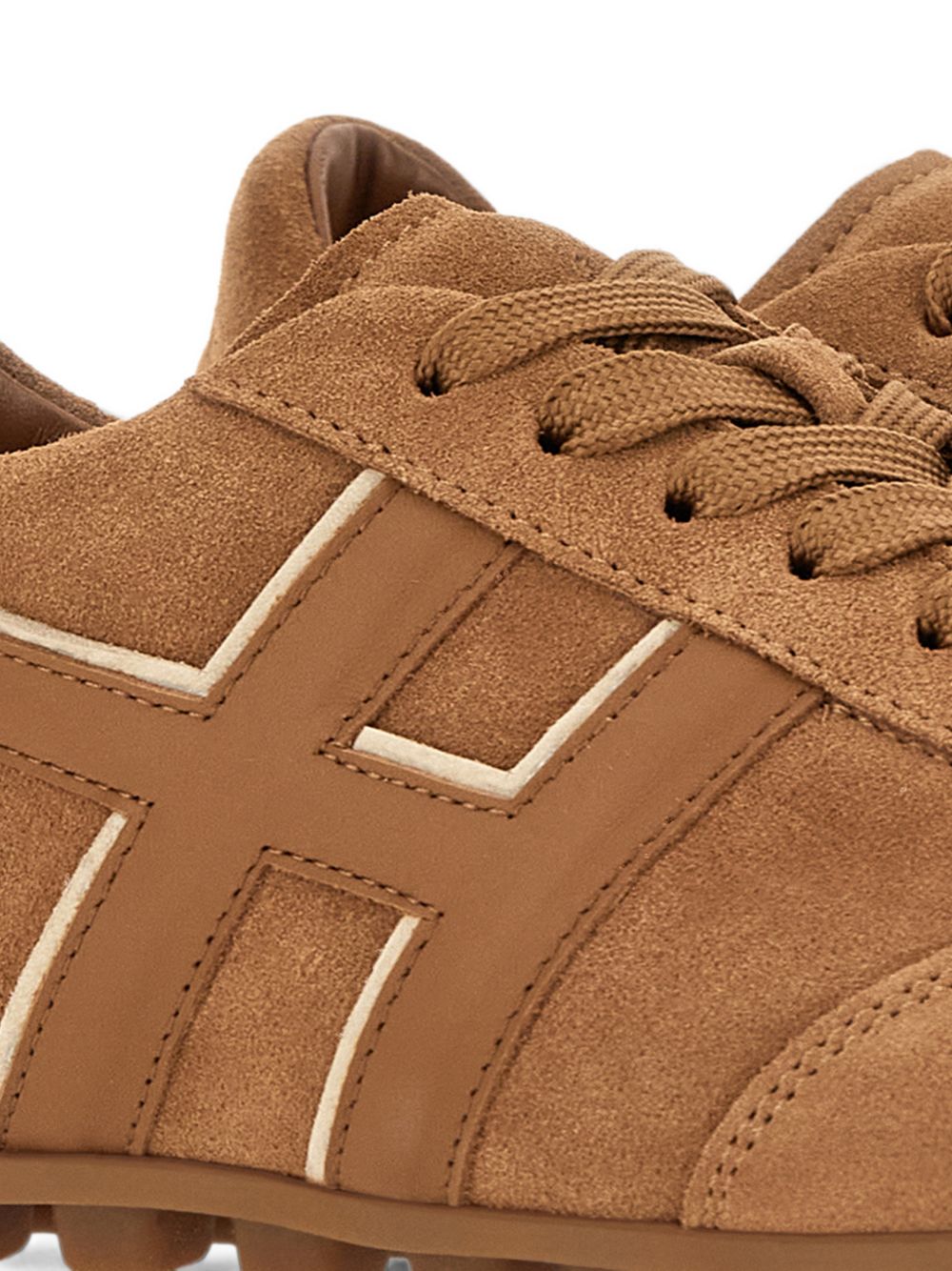 Hogan Logo-Striped Suede Sneakers — Brown, view 6