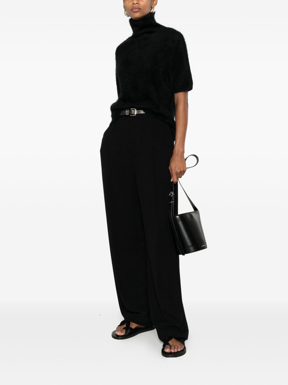 Soft Goat Cashmere Turtleneck Sweater — Black, view 3