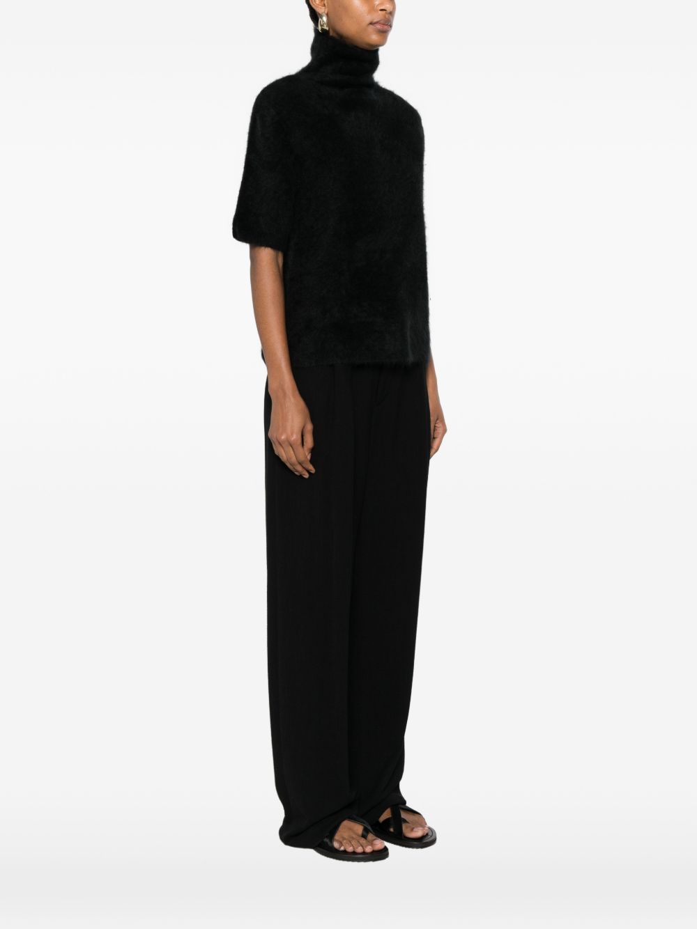 Soft Goat Cashmere Turtleneck Sweater — Black, view 4