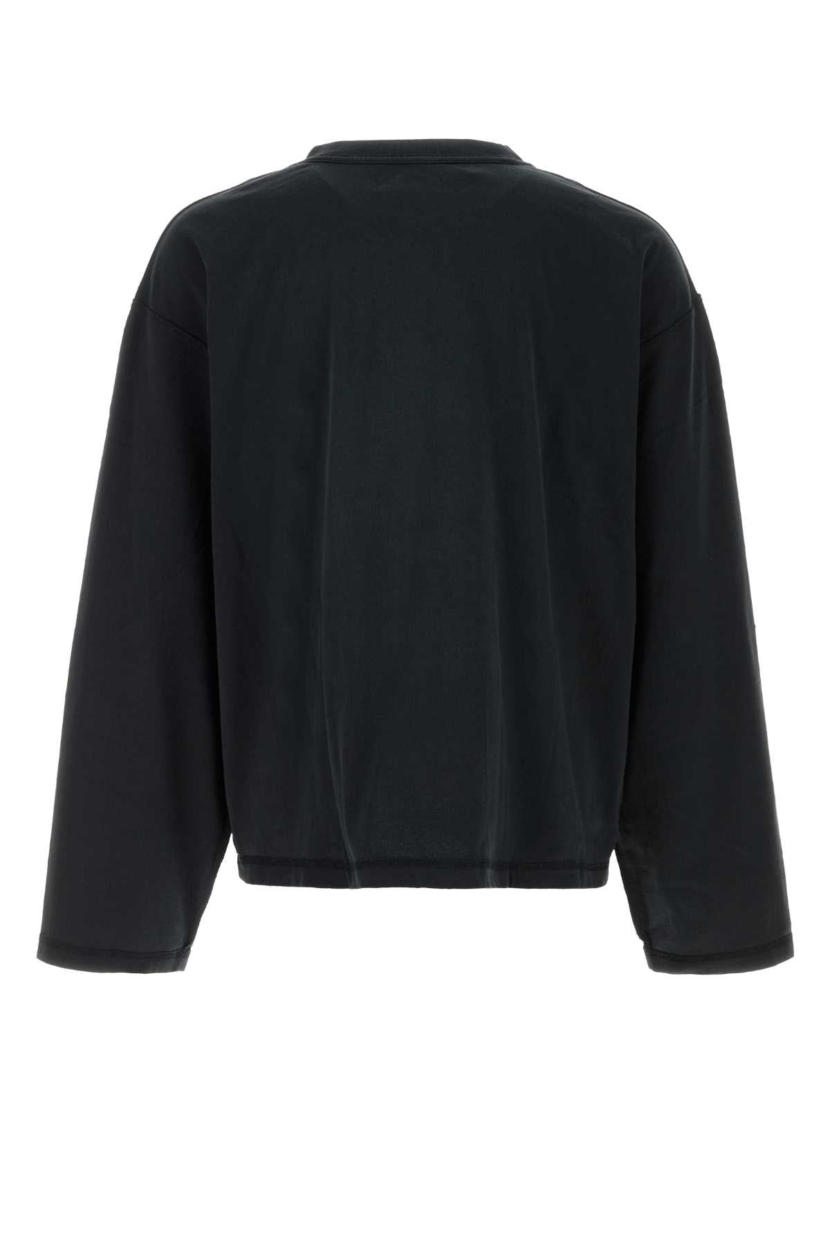 Purple Denim Distressed Logo Print Sweater — Black, view 2