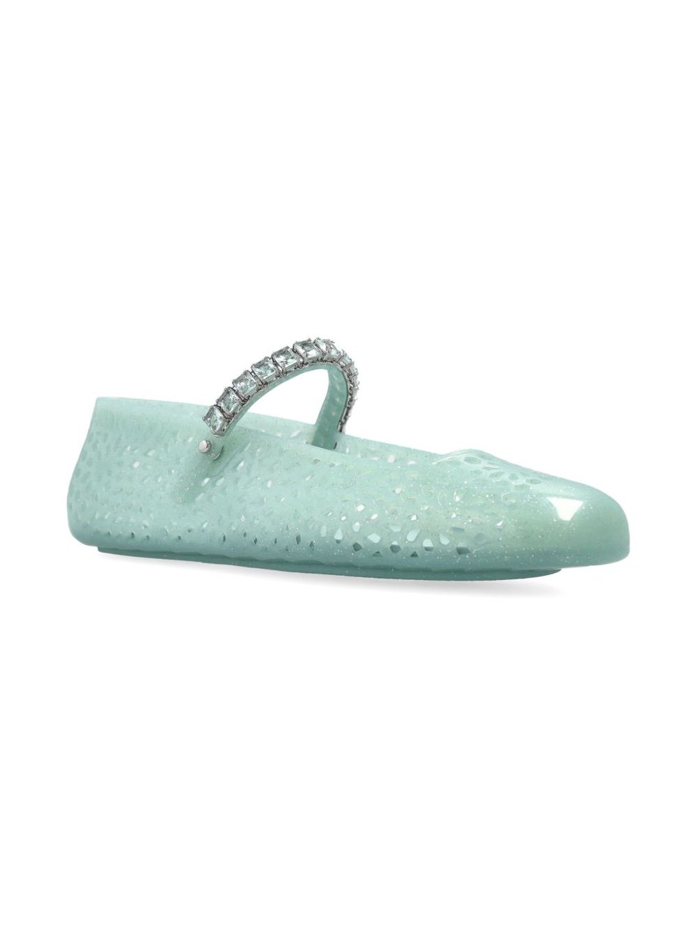 Jimmy Choo Rhinestone-Embellished Jelly Ballet Flat — Mint Green, view 3