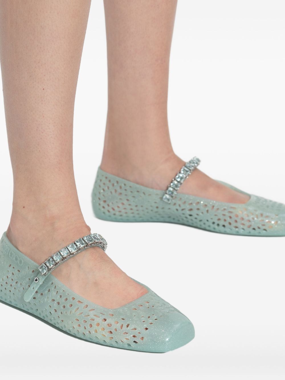 Jimmy Choo Rhinestone-Embellished Jelly Ballet Flat — Mint Green, view 4