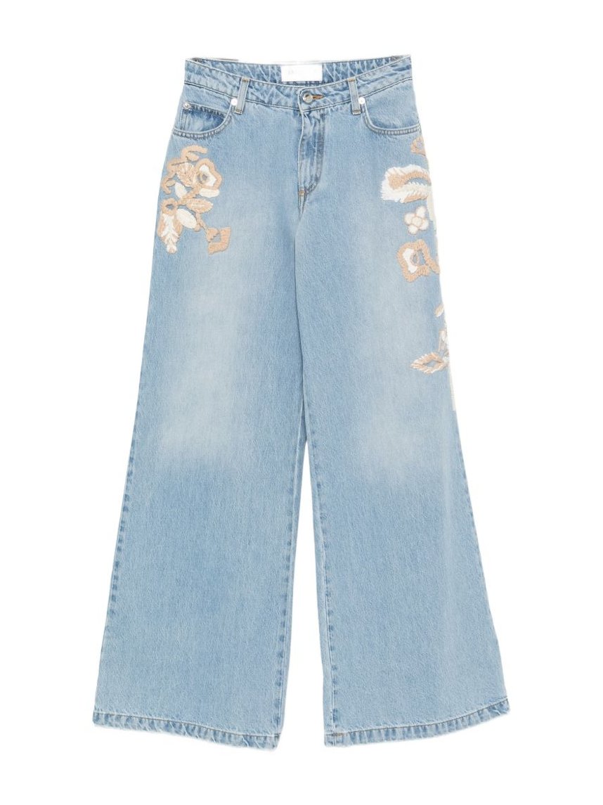 Ermanno Firenze Floral Embroidered Jeans — Light Blue by Ermanno Firenze