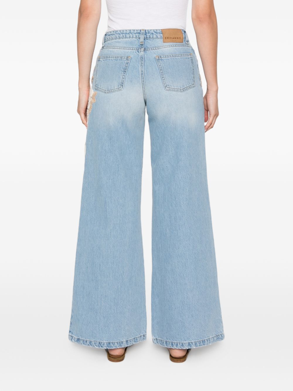 Ermanno Firenze Floral Embroidered Jeans — Light Blue, view 2