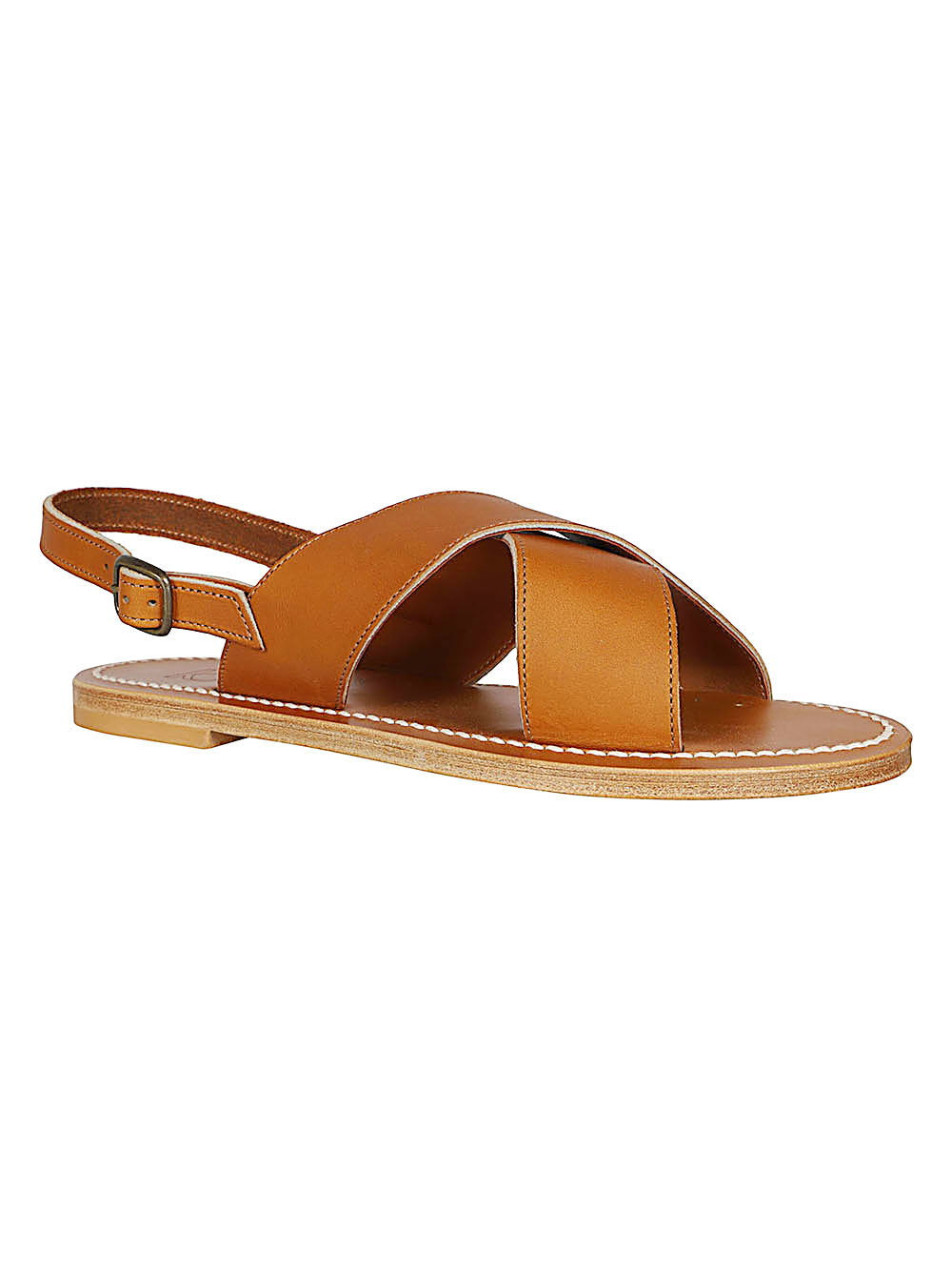 K Jacques St Tropez Leather Crisscross Sandals — Tan, view 2