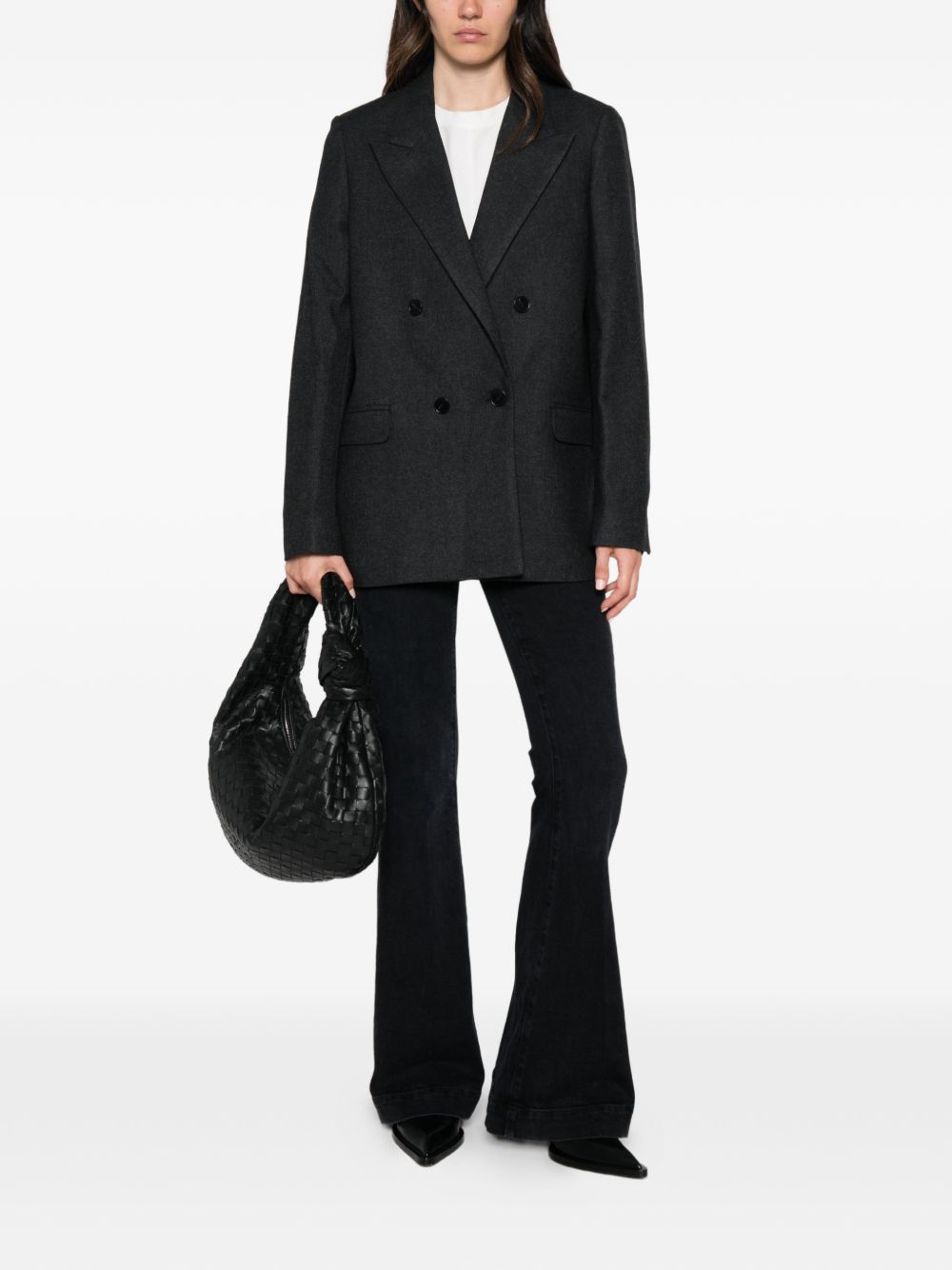 Closed Double-Breasted Wool Blazer — Black, view 3
