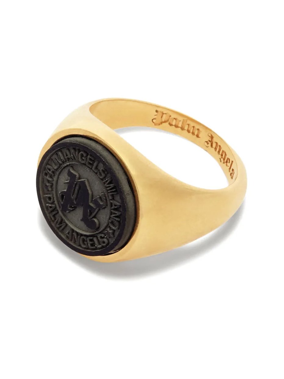 Palm Angels Stone Emblem Logo Ring — Gold by Palm Angels