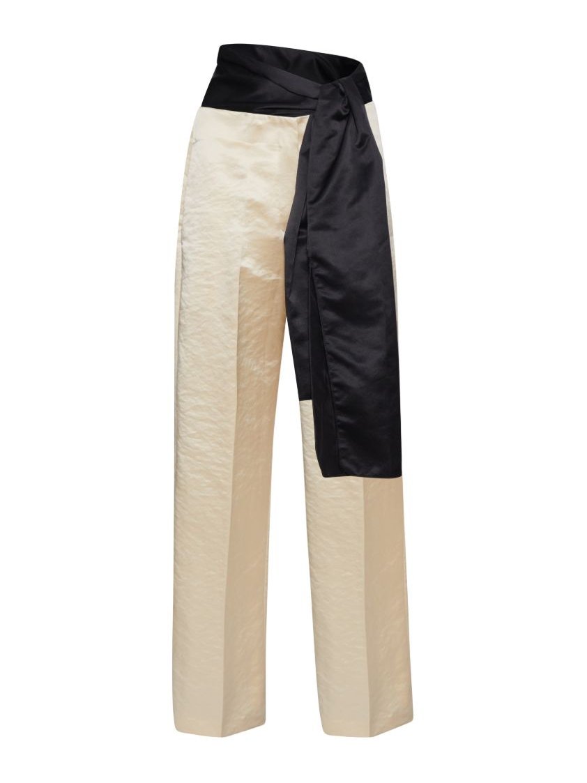 Forte Forte Hammered Cotton Colorblock Trousers — Beige by Forte Forte
