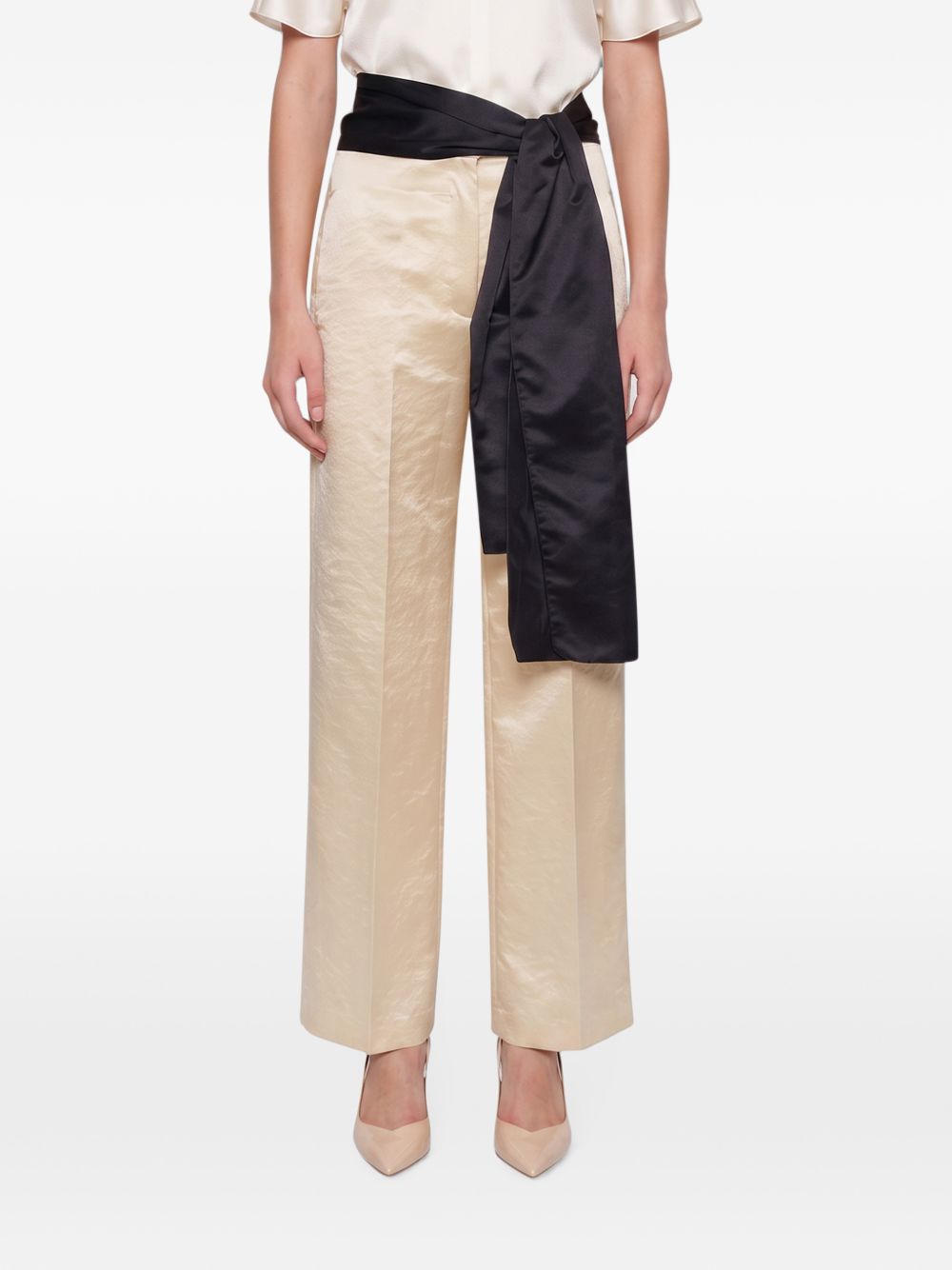 Forte Forte Hammered Cotton Colorblock Trousers — Beige, view 2
