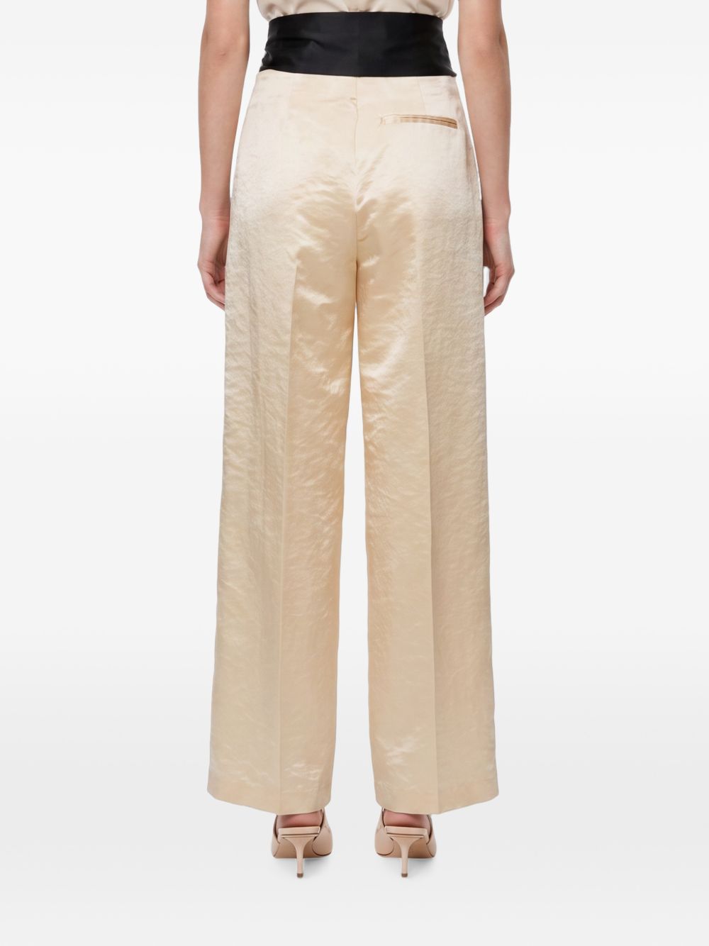 Forte Forte Hammered Cotton Colorblock Trousers — Beige, view 3