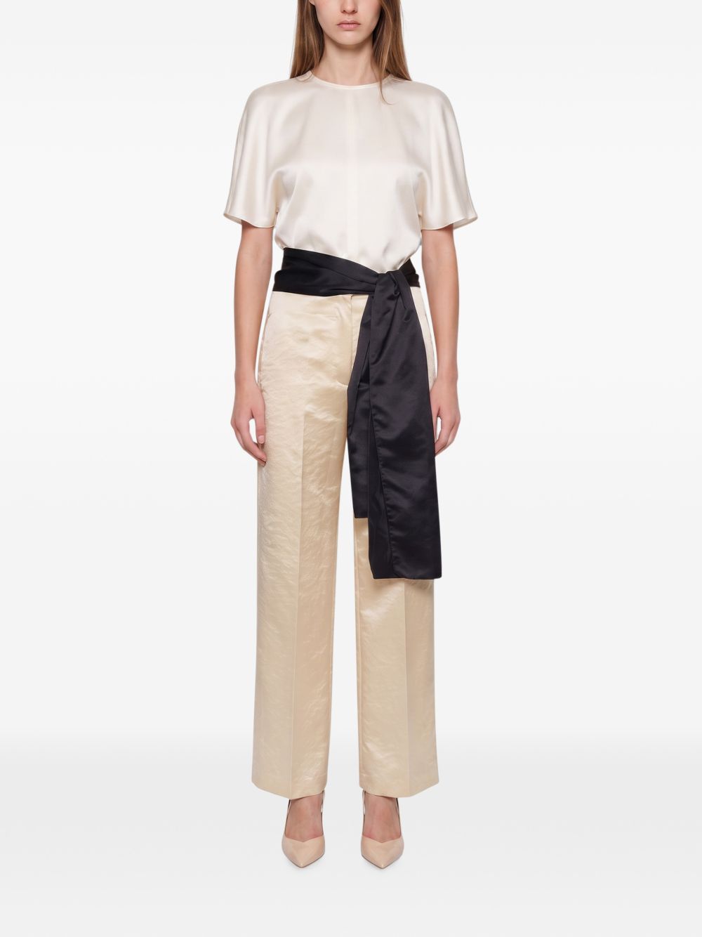Forte Forte Hammered Cotton Colorblock Trousers — Beige, view 4
