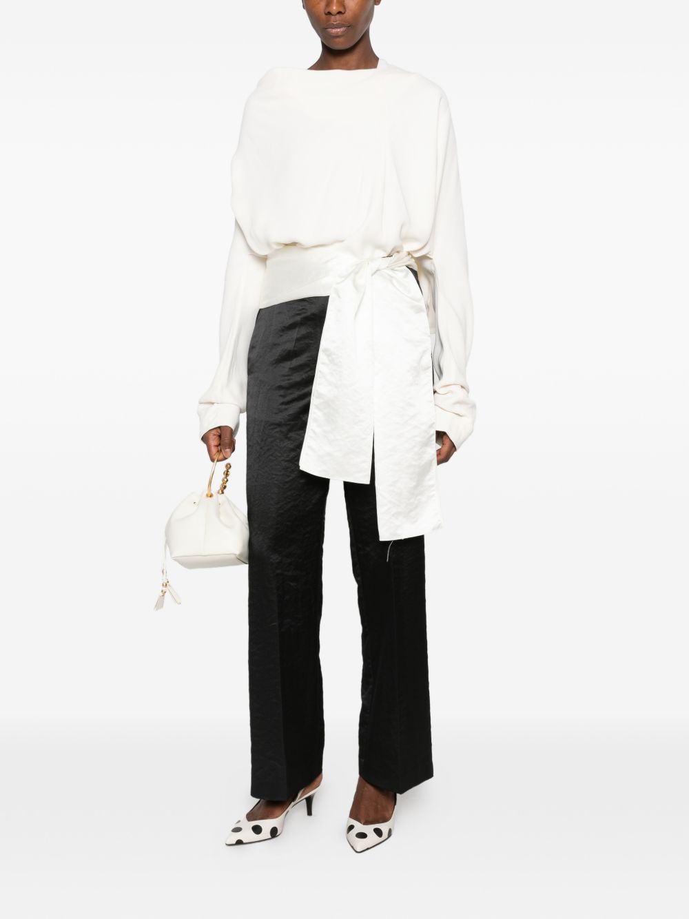 Forte Forte Satin Wide-Leg Trousers — Black, view 3