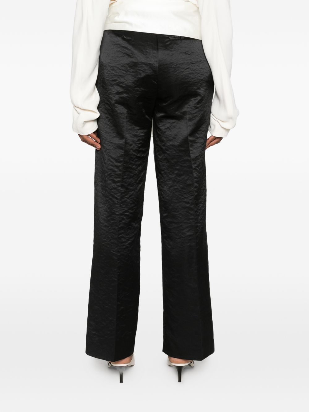 Forte Forte Satin Wide-Leg Trousers — Black, view 4