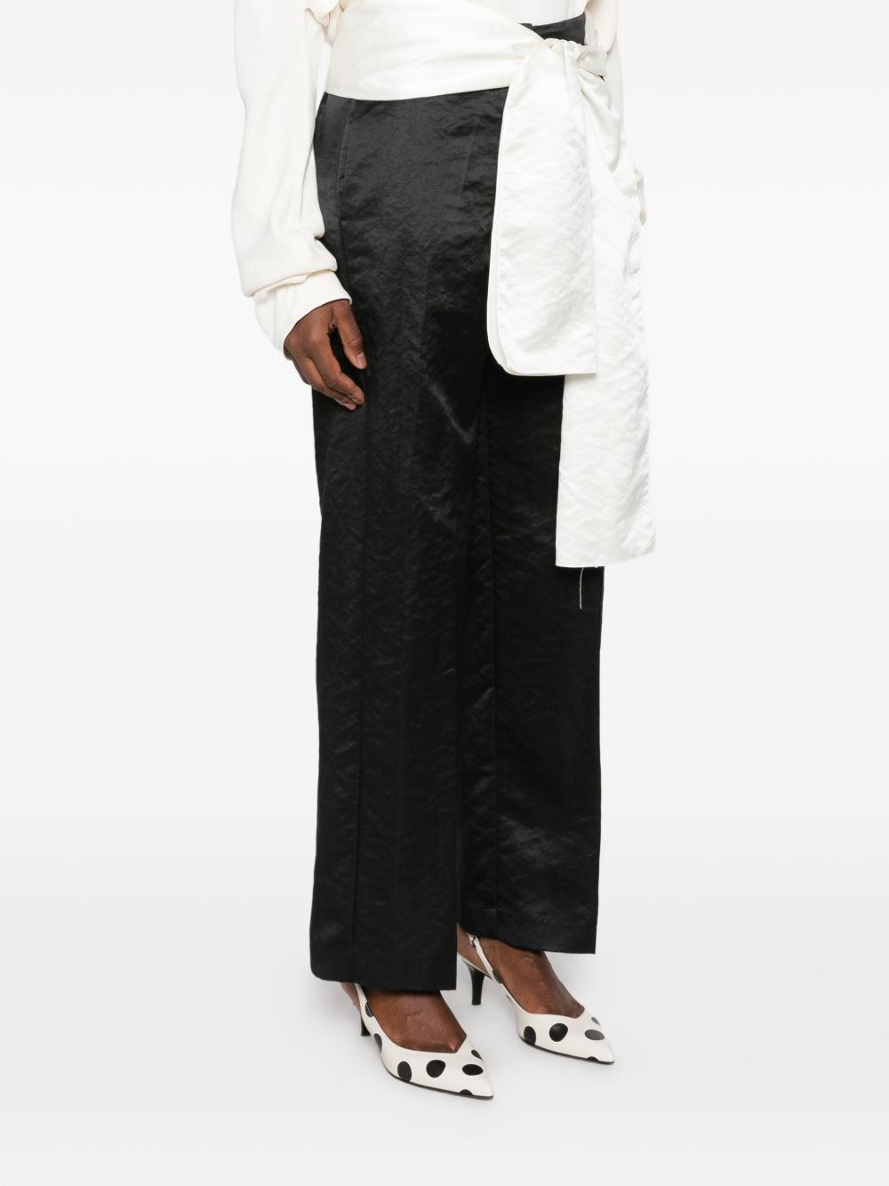 Forte Forte Satin Wide-Leg Trousers — Black, view 5