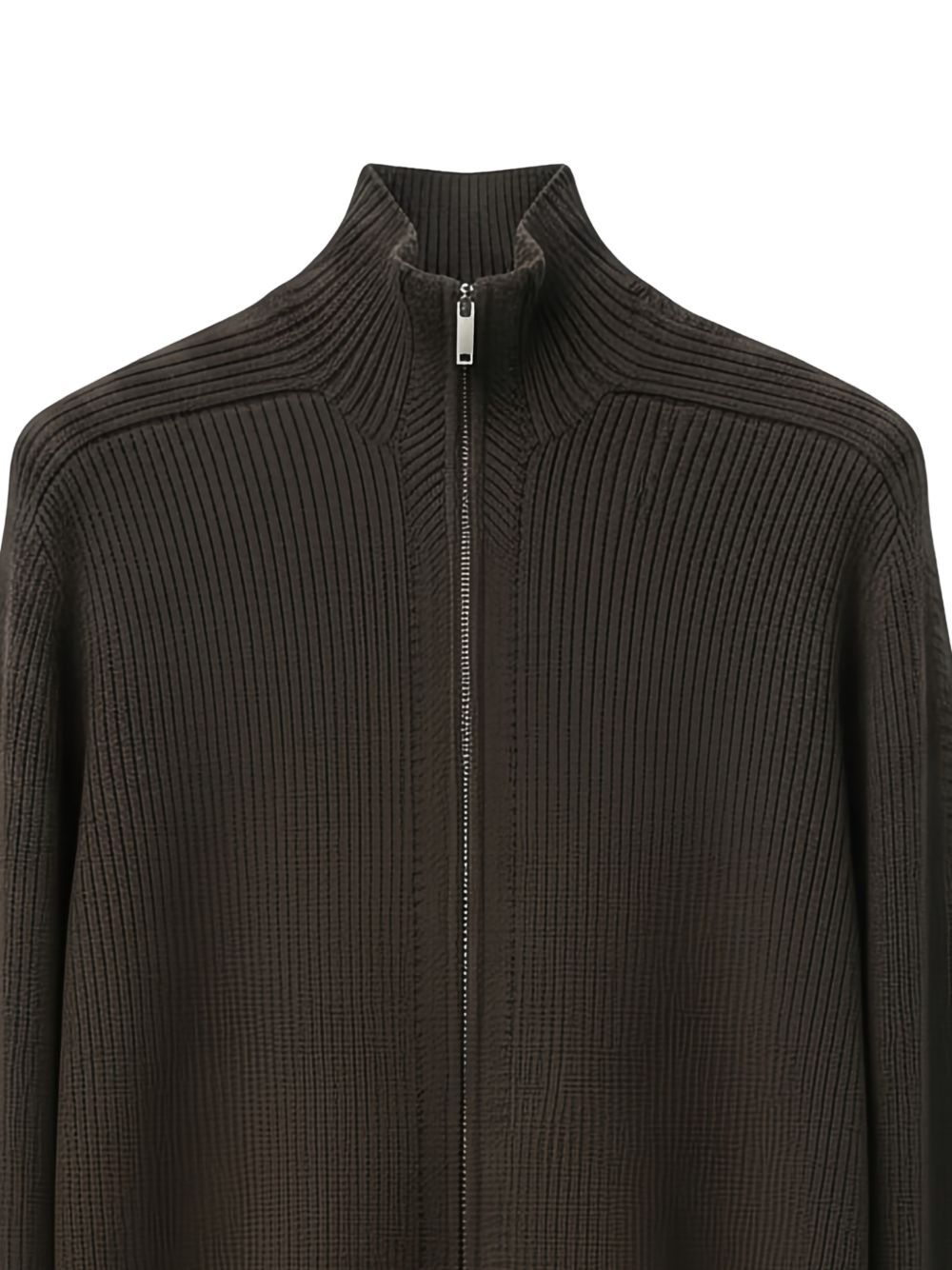 Emporio Armani Ribbed Wool Cardigan — Brown, view 2