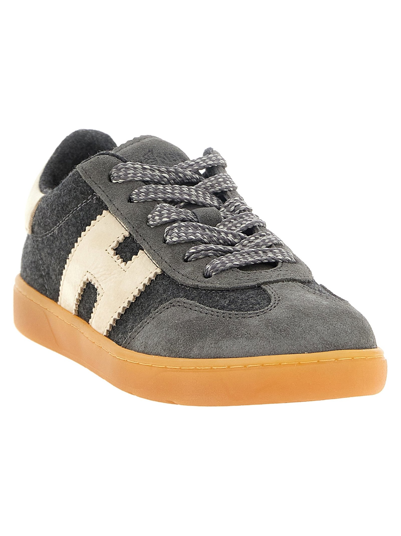 Hogan Wool-and-Calf-Leather Sneaker — Gray, view 2