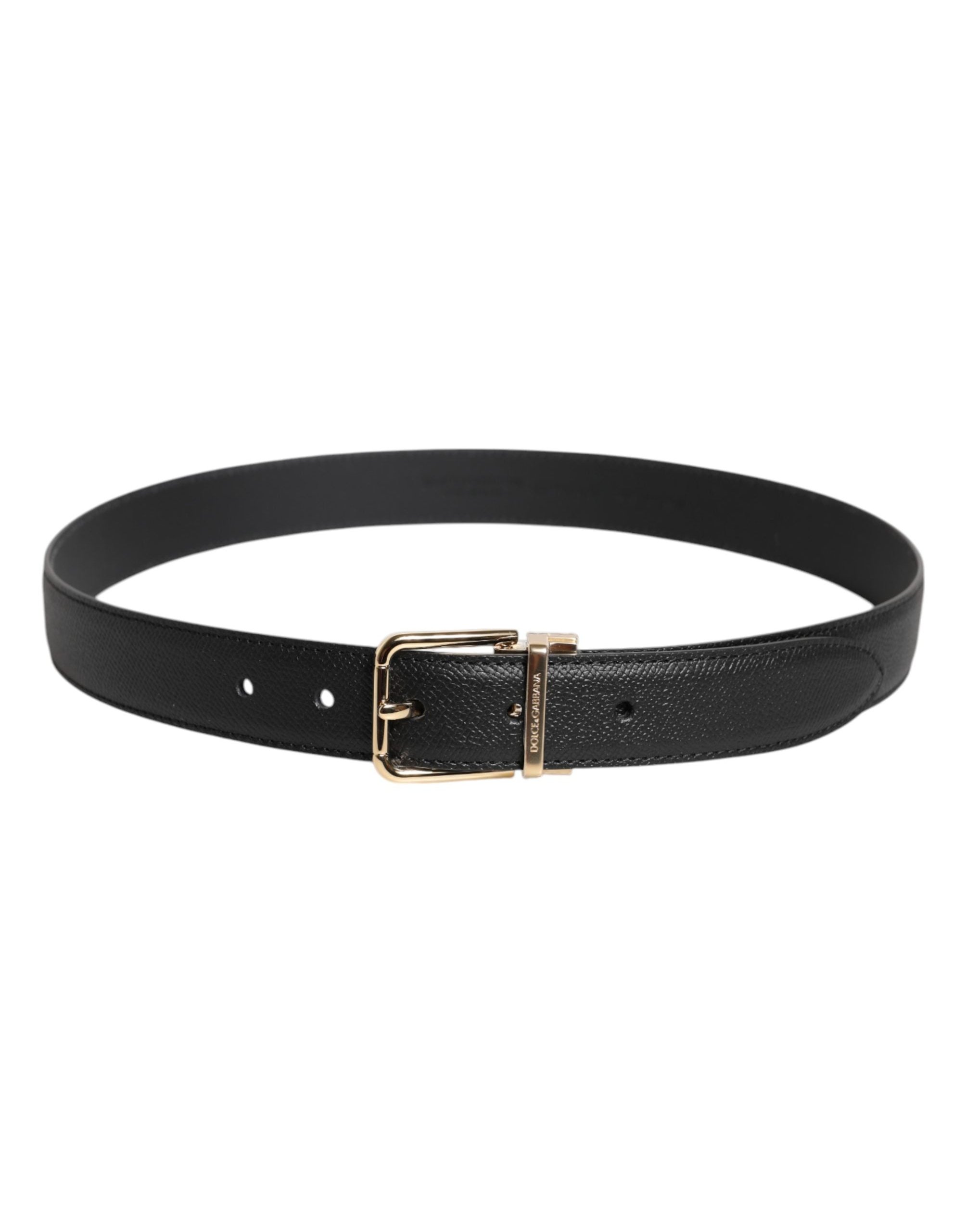 Dolce & Gabbana Grained Leather Gold Metal Buckle Belt — Black, view 3