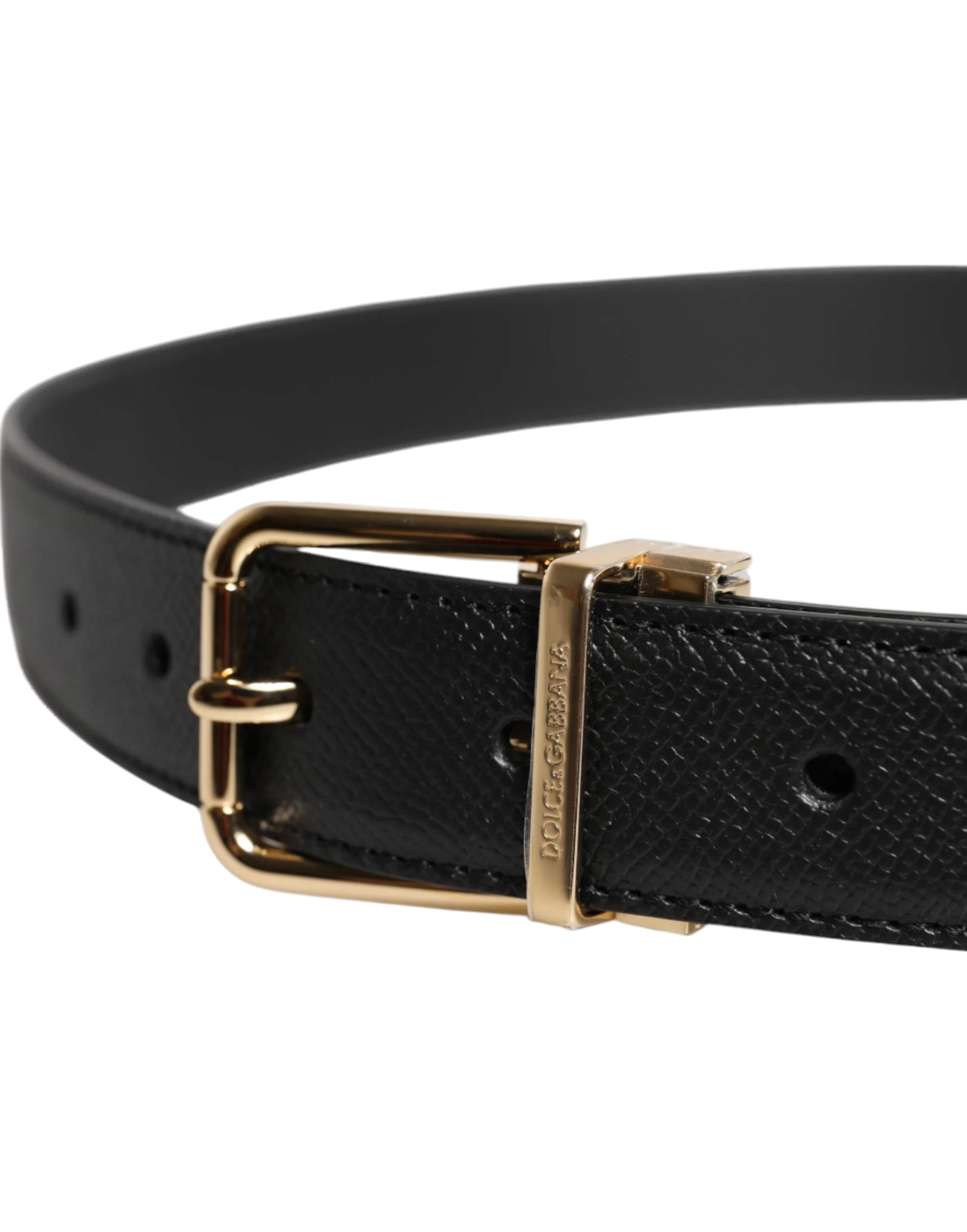 Dolce & Gabbana Grained Leather Gold Metal Buckle Belt — Black, view 4