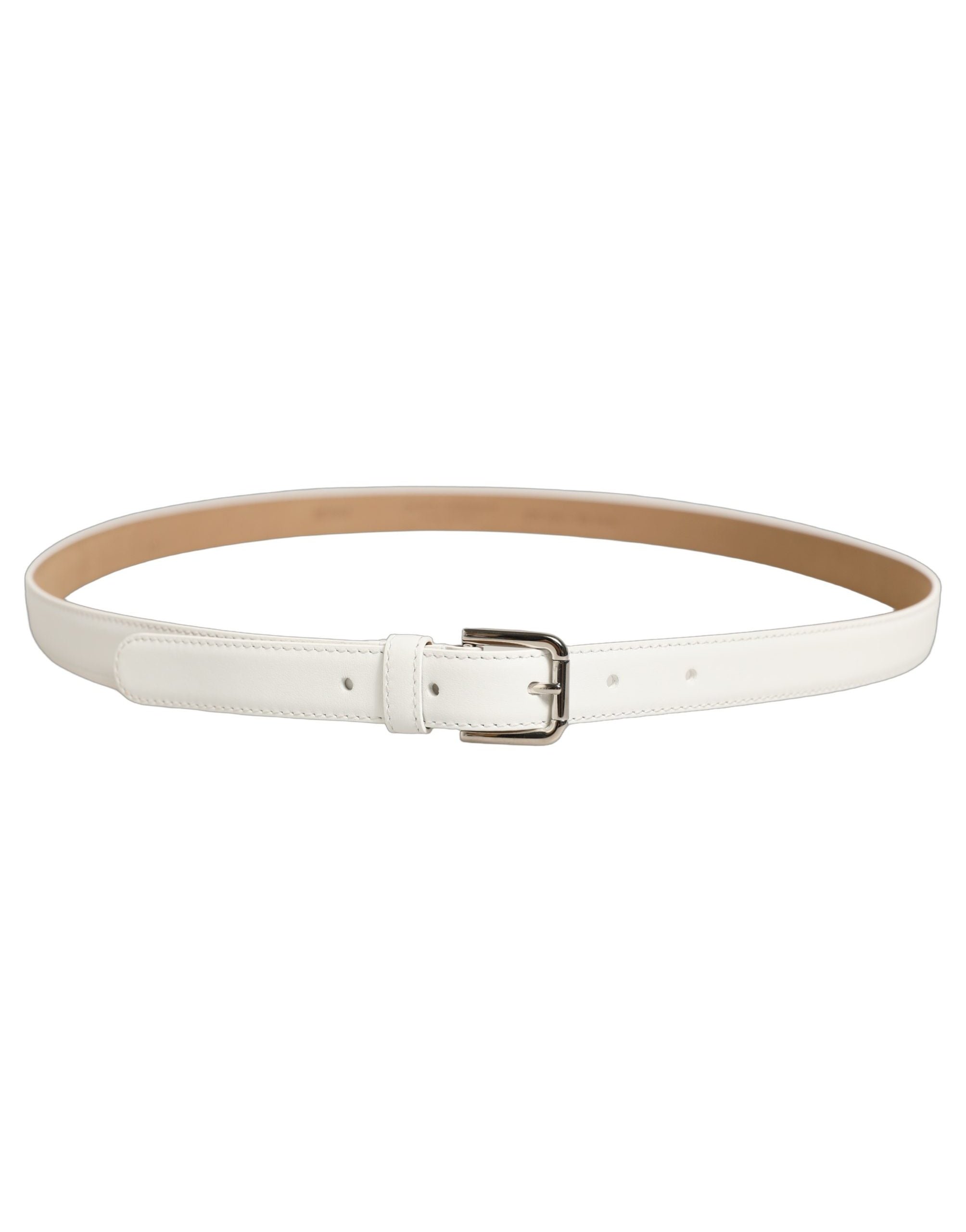 Dolce & Gabbana Silver Tone Metal Buckle Belt — White, view 2