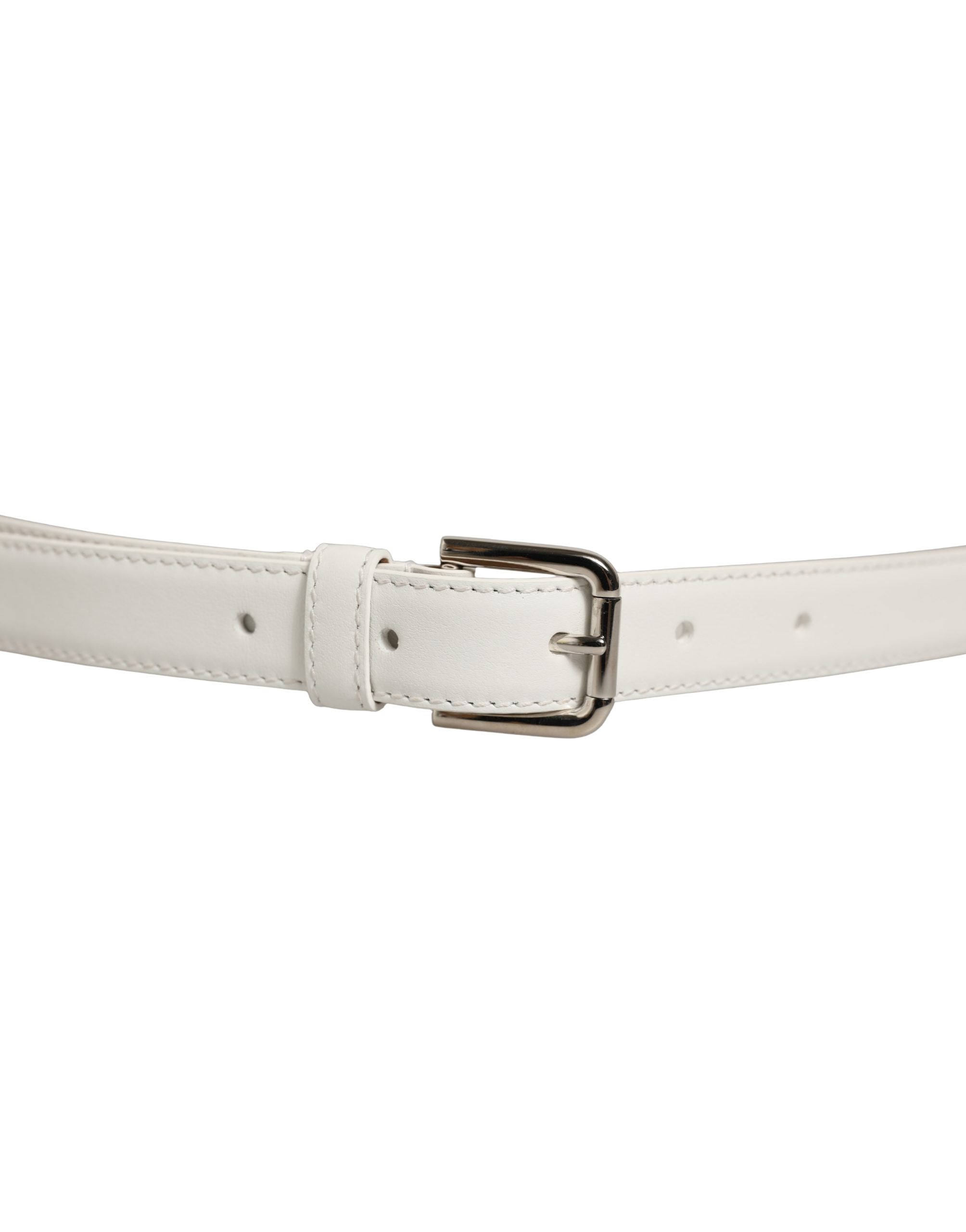 Dolce & Gabbana Silver Tone Metal Buckle Belt — White, view 3