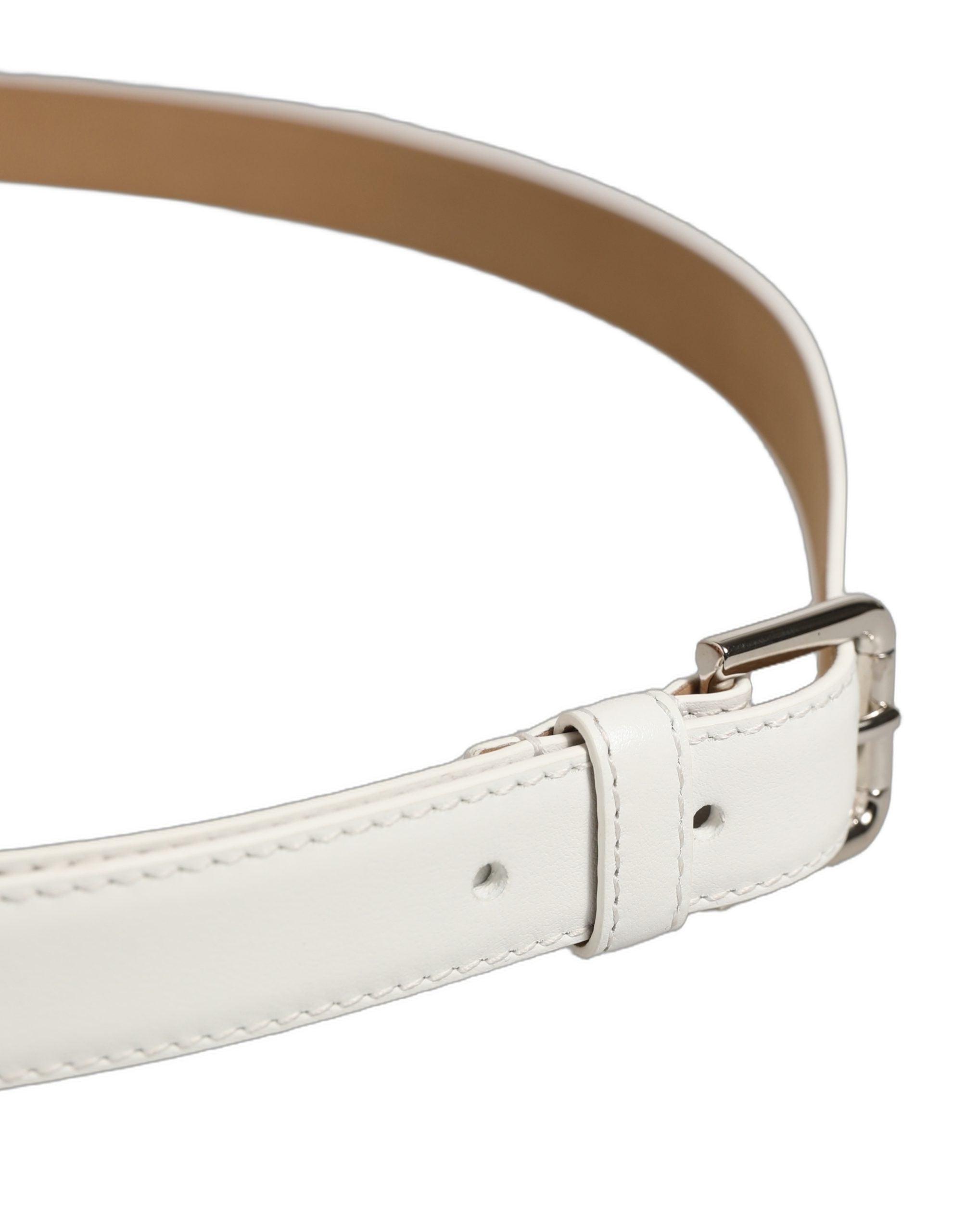 Dolce & Gabbana Silver Tone Metal Buckle Belt — White, view 4