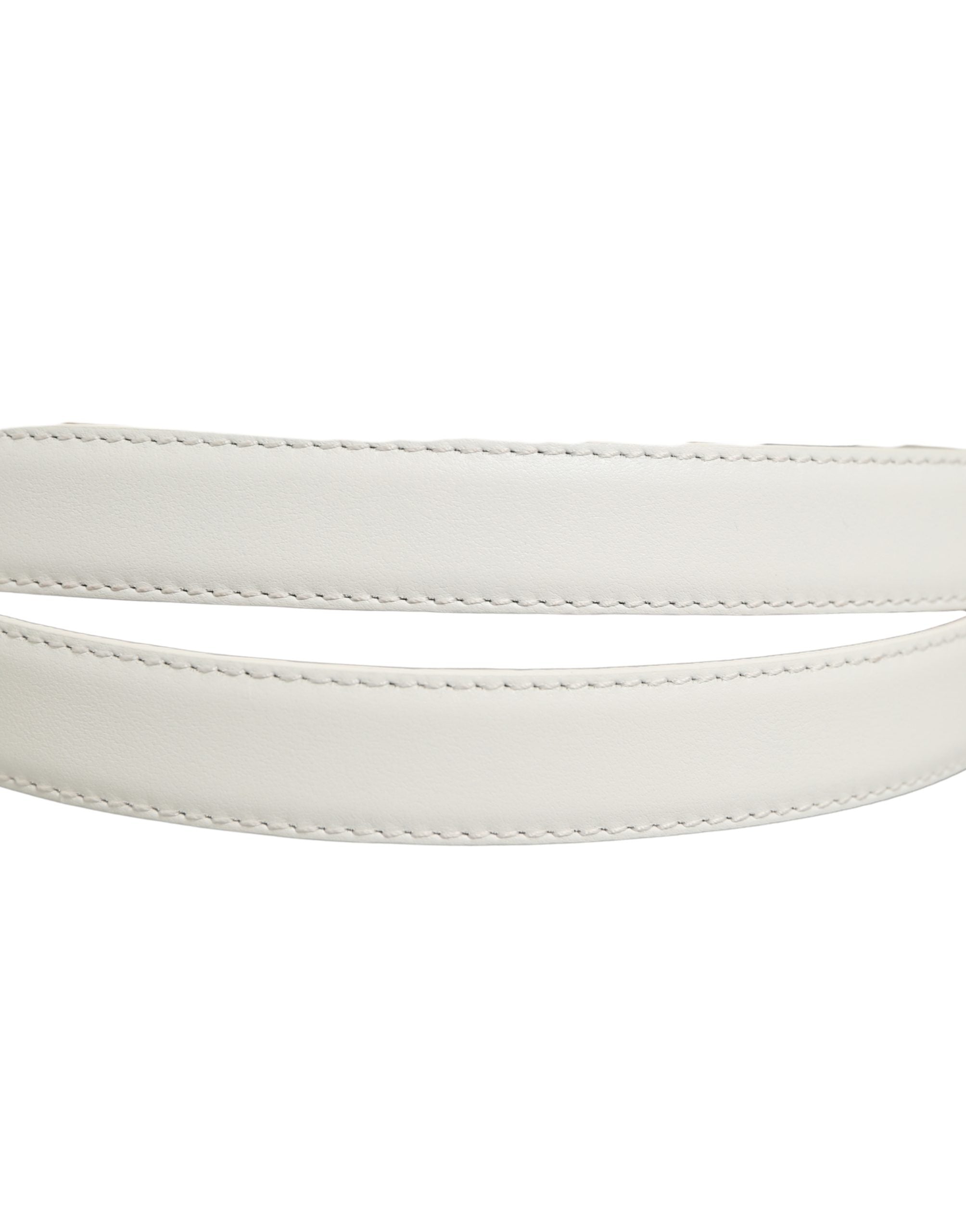 Dolce & Gabbana Silver Tone Metal Buckle Belt — White, view 5