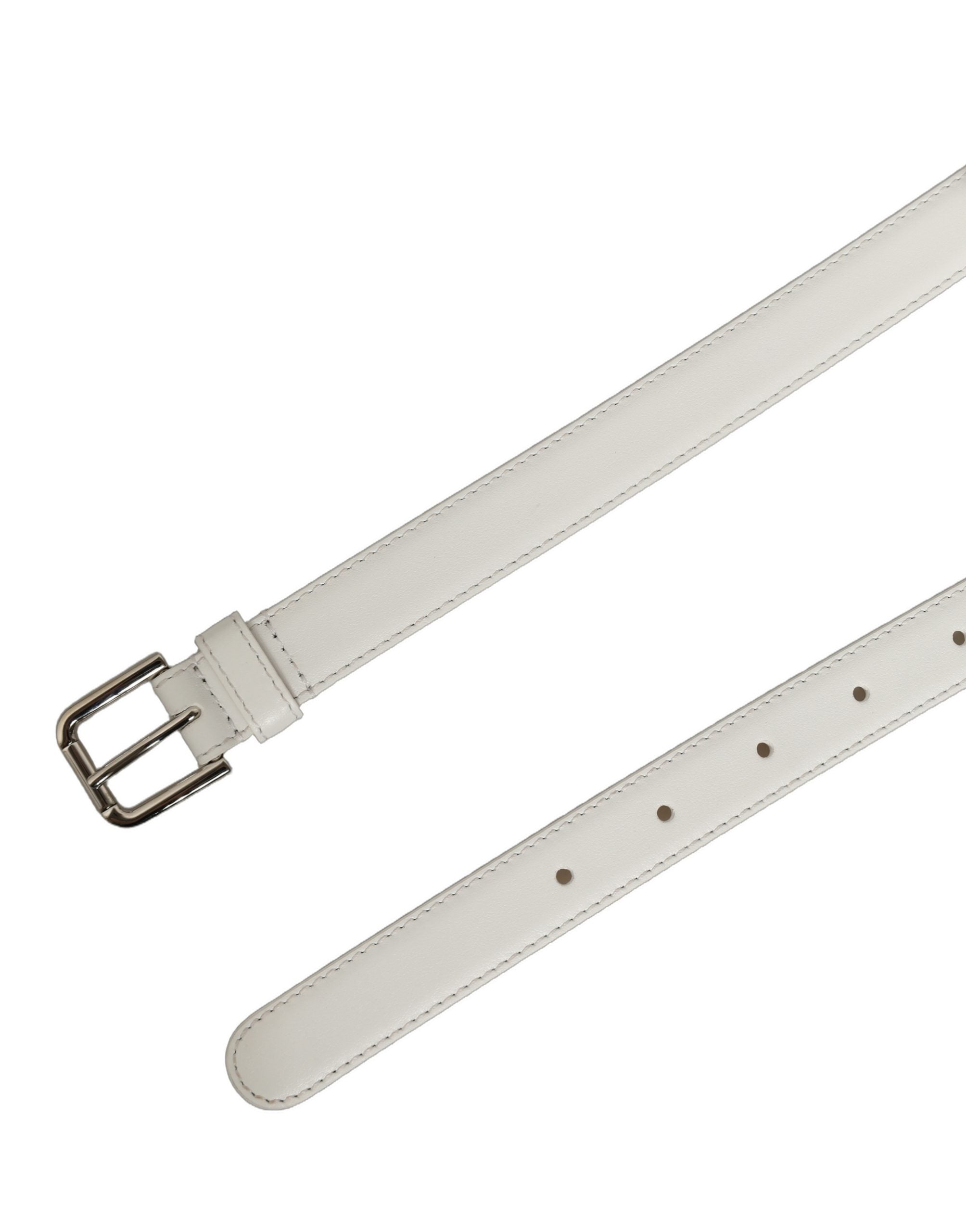 Dolce & Gabbana Silver Tone Metal Buckle Belt — White, view 7