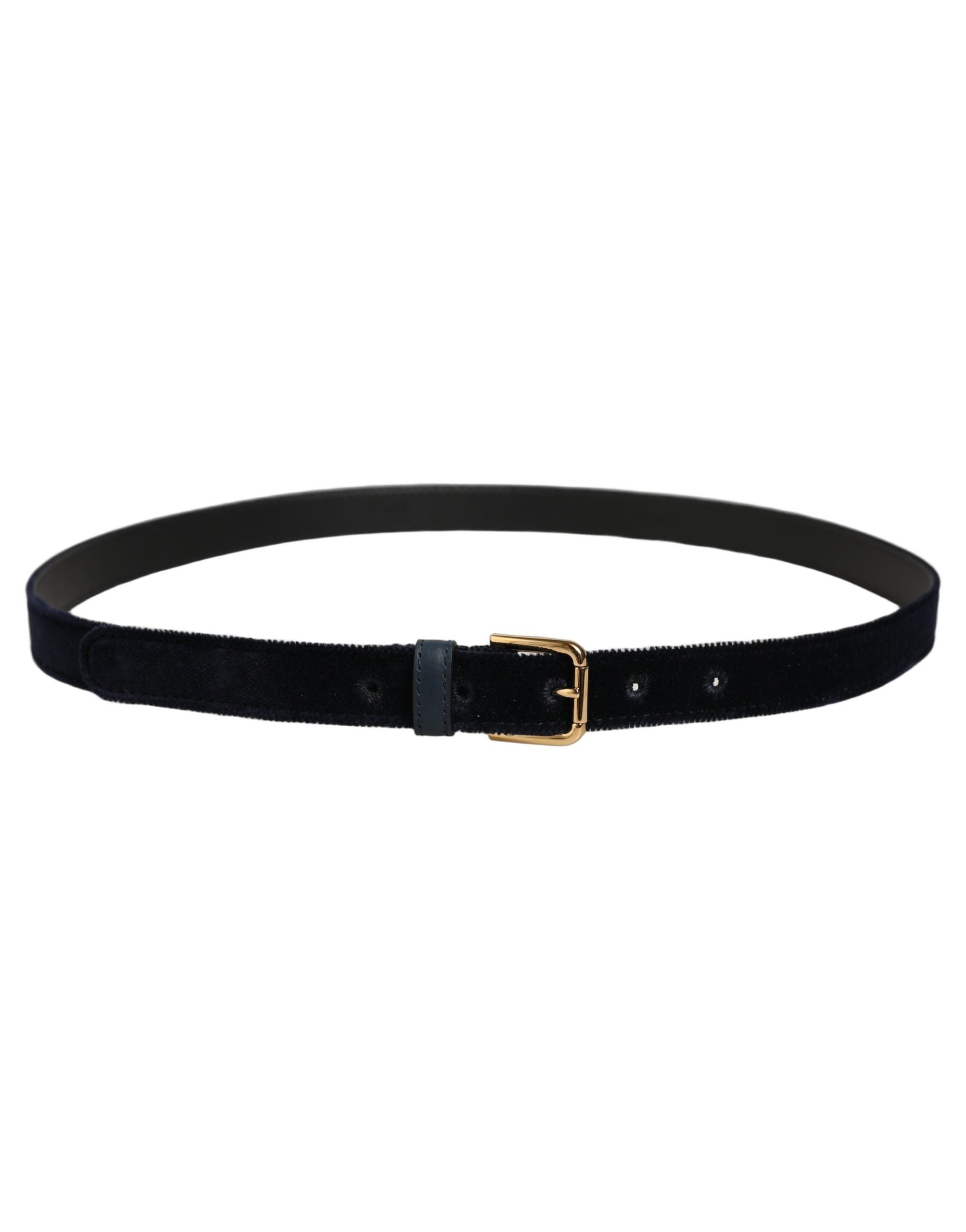 Dolce & Gabbana Velvet with Gold-Tone Buckle Belt — Navy, view 2