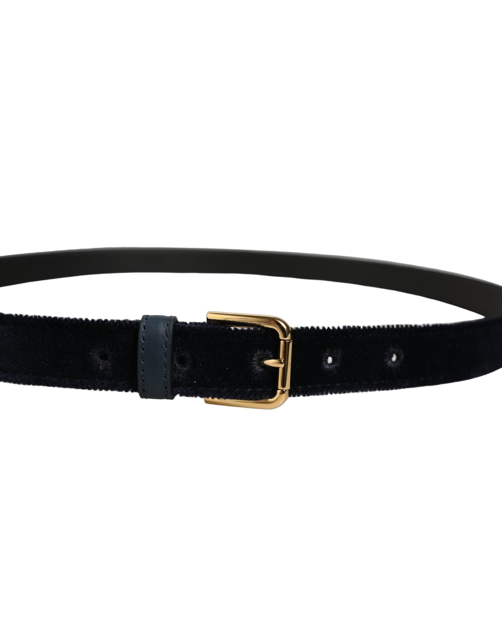 Dolce & Gabbana Velvet with Gold-Tone Buckle Belt — Navy, view 3