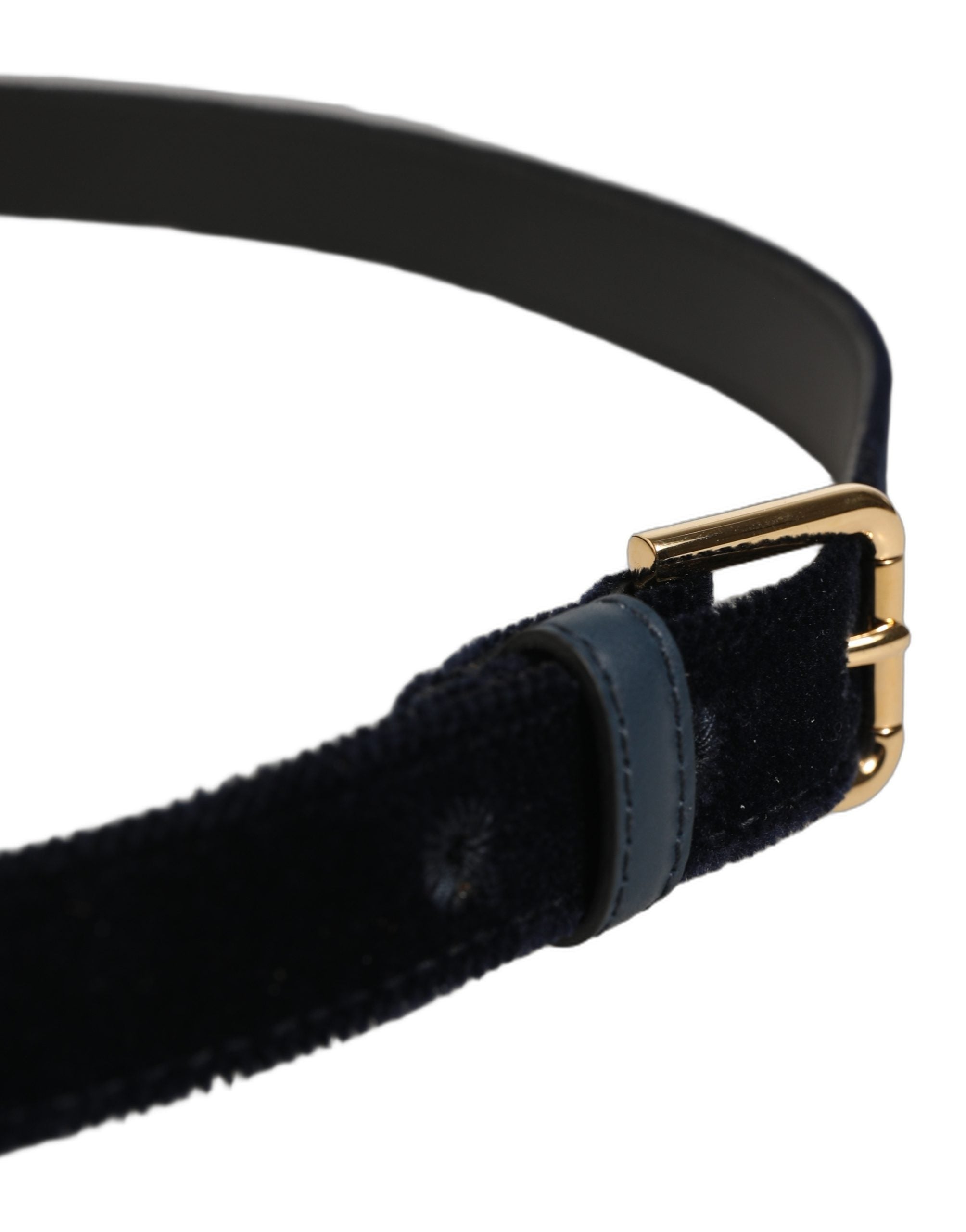 Dolce & Gabbana Velvet with Gold-Tone Buckle Belt — Navy, view 4