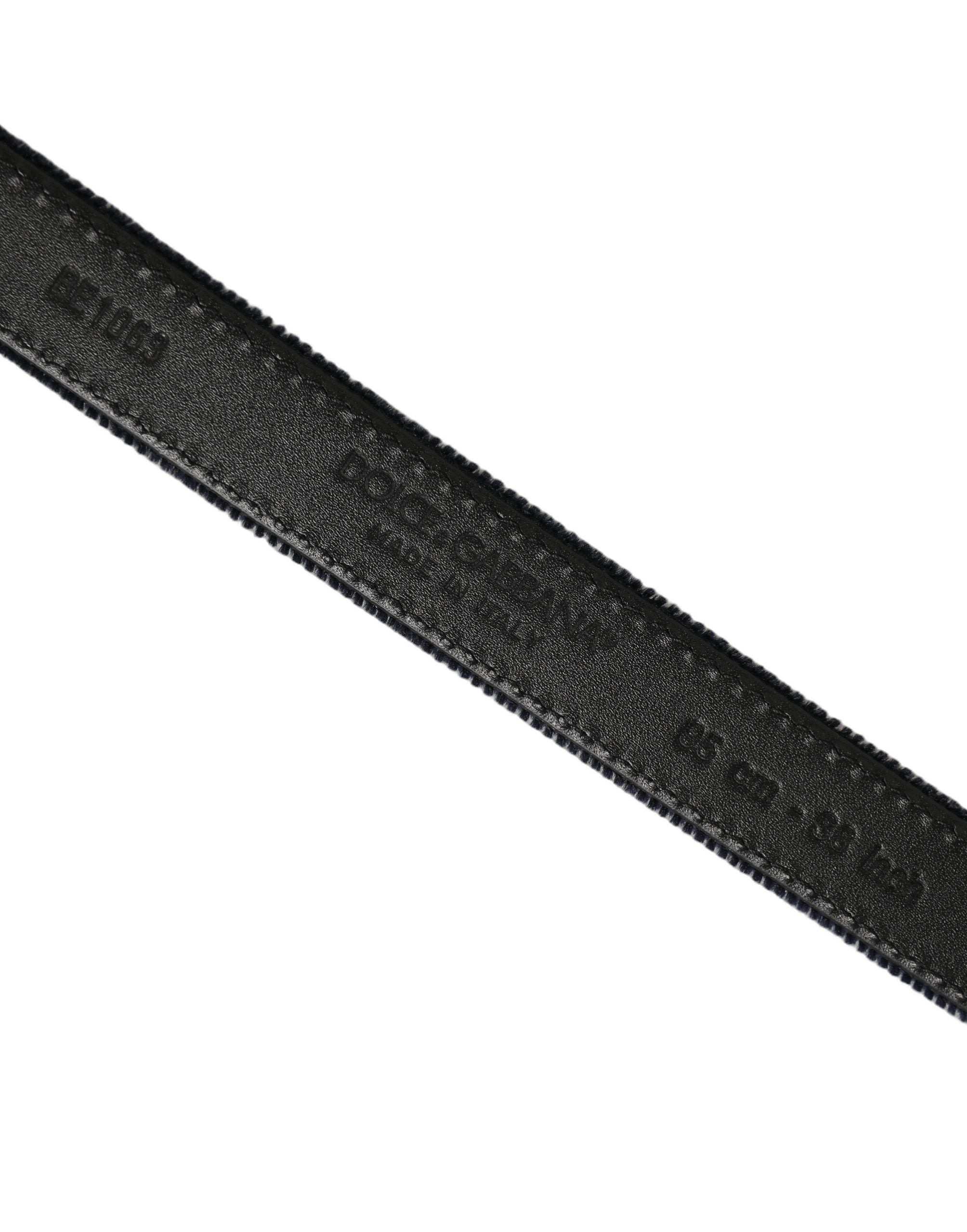 Dolce & Gabbana Velvet with Gold-Tone Buckle Belt — Navy, view 6