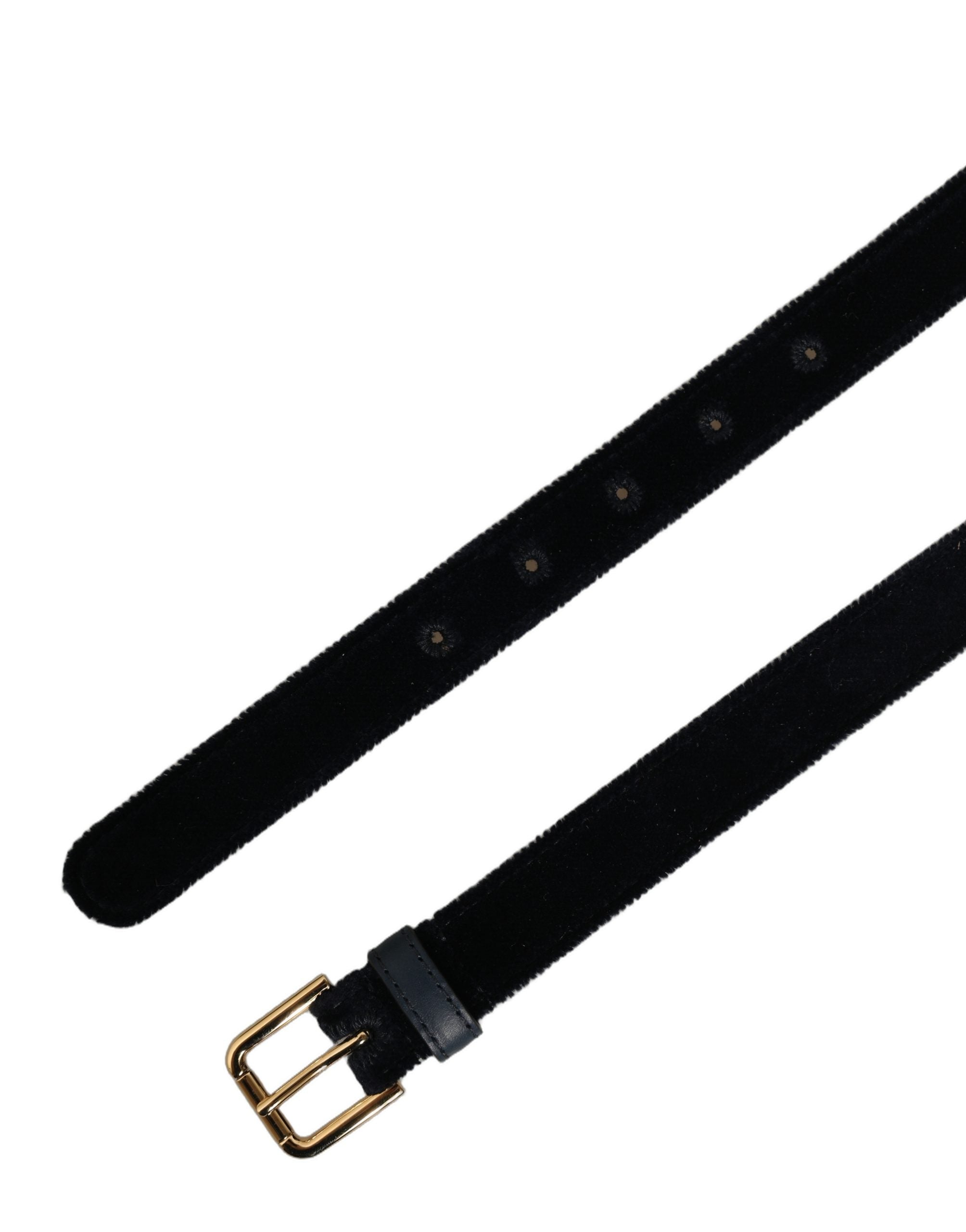 Dolce & Gabbana Velvet with Gold-Tone Buckle Belt — Navy, view 7
