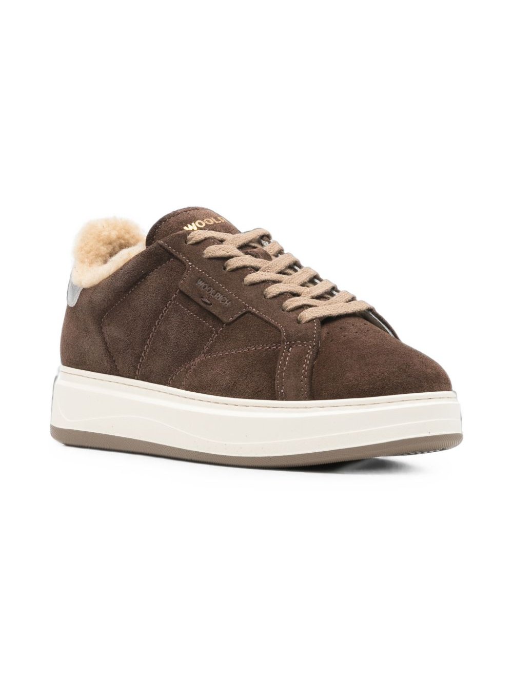 Woolrich Shearling-Lined Suede Sneakers — Brown, view 2