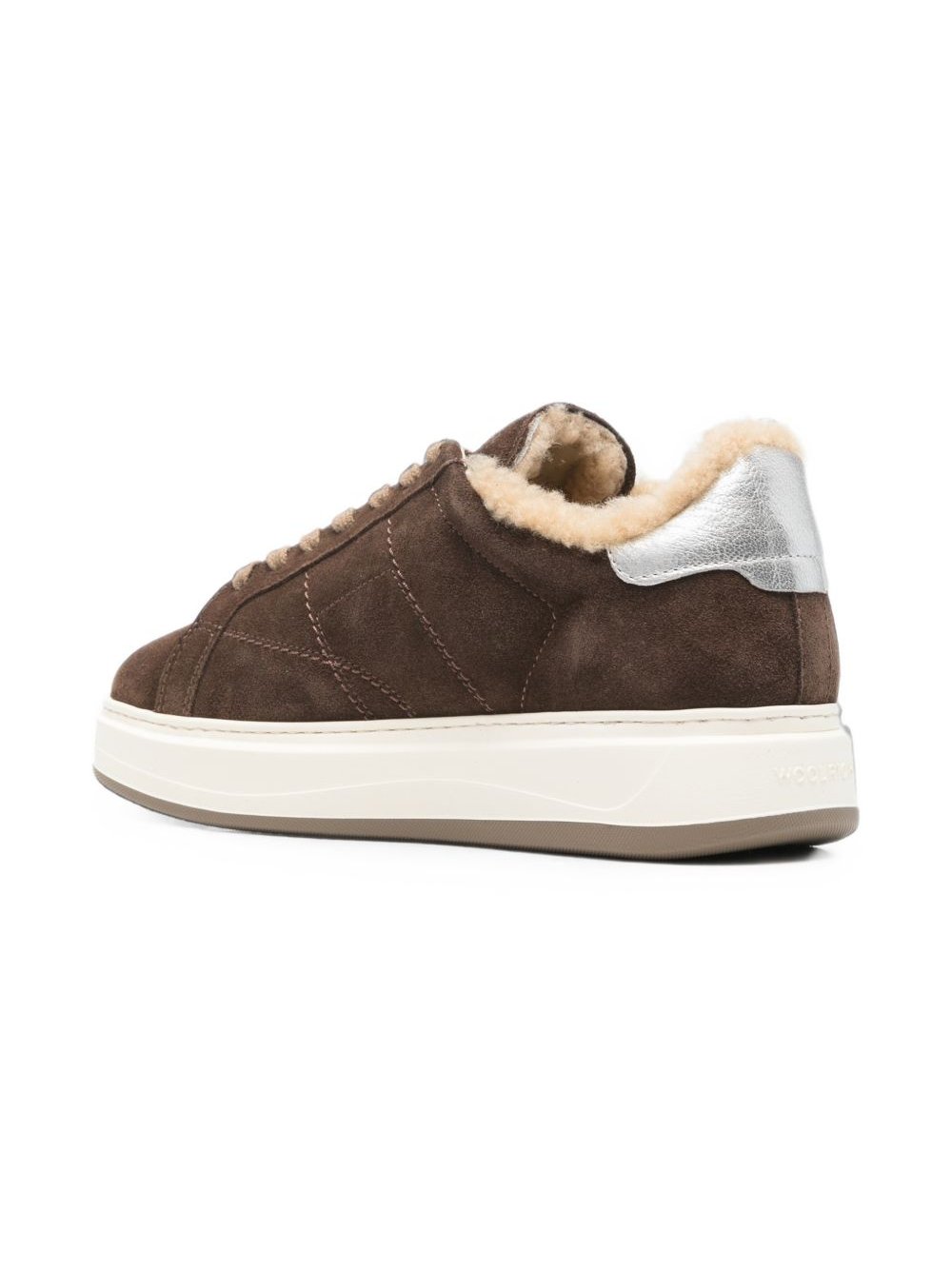 Woolrich Shearling-Lined Suede Sneakers — Brown, view 3