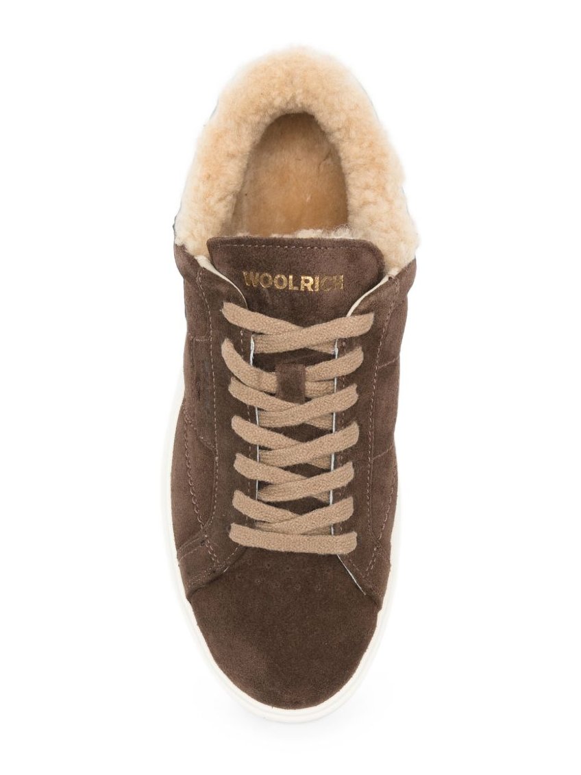 Woolrich Shearling-Lined Suede Sneakers — Brown, view 4