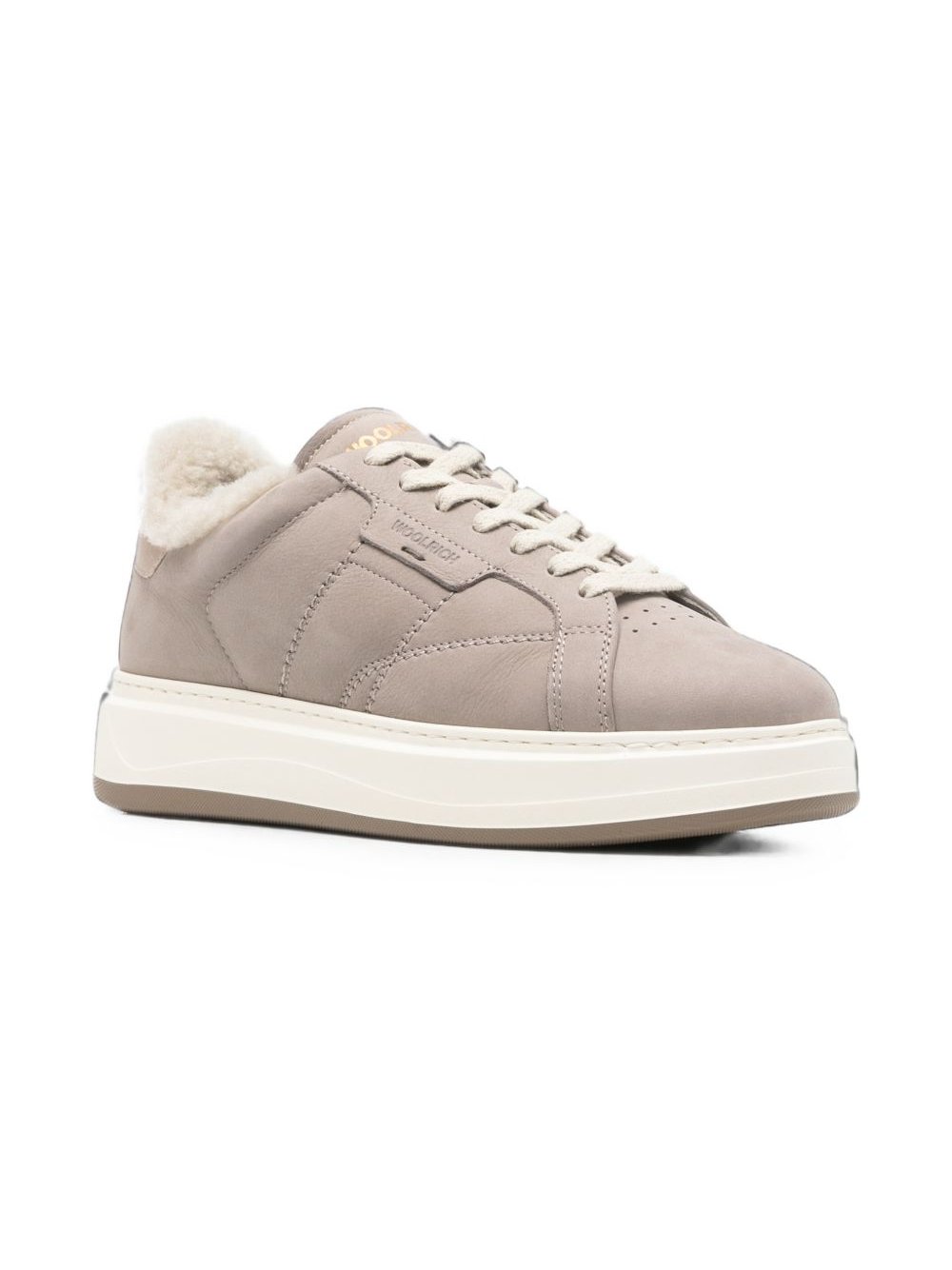 Woolrich Shearling-Lined Leather Sneaker — Grey, view 3