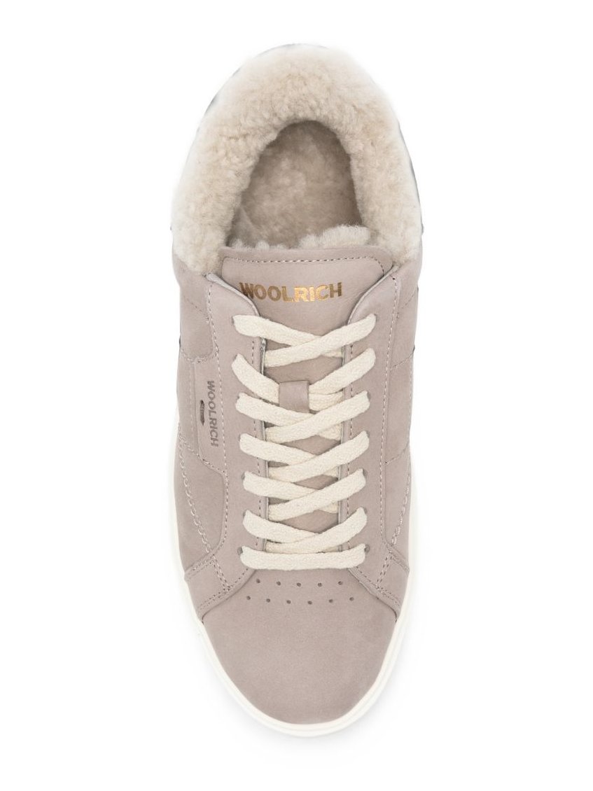 Woolrich Shearling-Lined Leather Sneaker — Grey, view 4