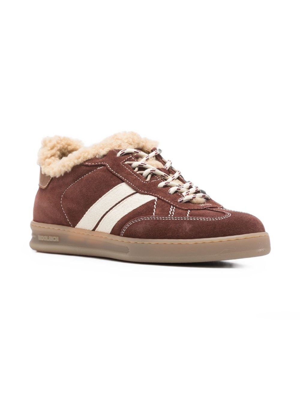 Woolrich Leather with Shearling Trim Sneaker — Brown, view 2